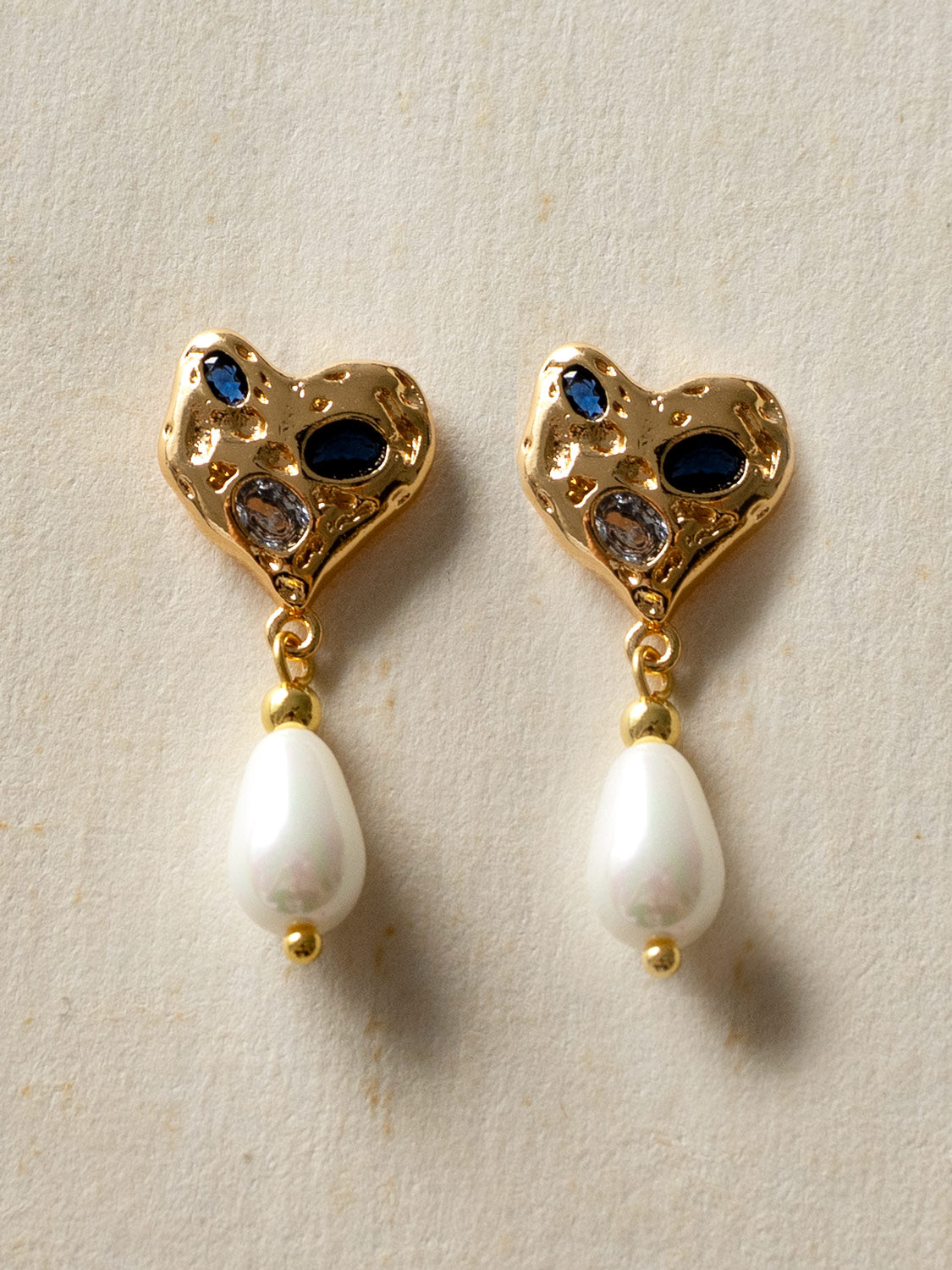 Blue Gemstones Heart Earstuds with teardrop rose quartz2