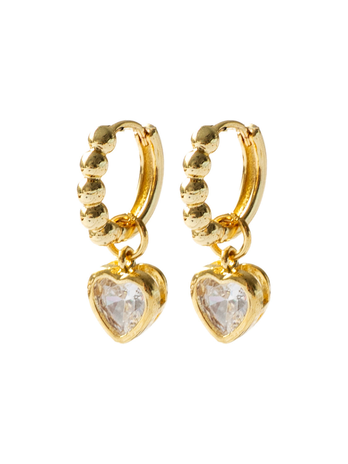 Boba Huggies with Heart Gemstone, S925 - Clear, Gold