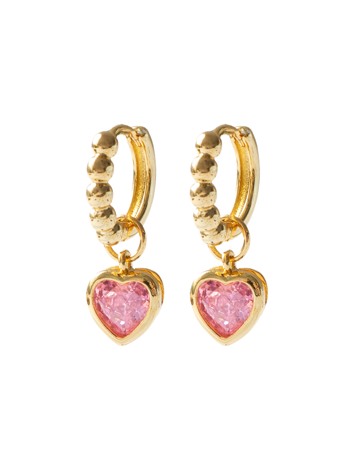 Boba Huggies with Heart Gemstone, S925 - Light Pink, Gold