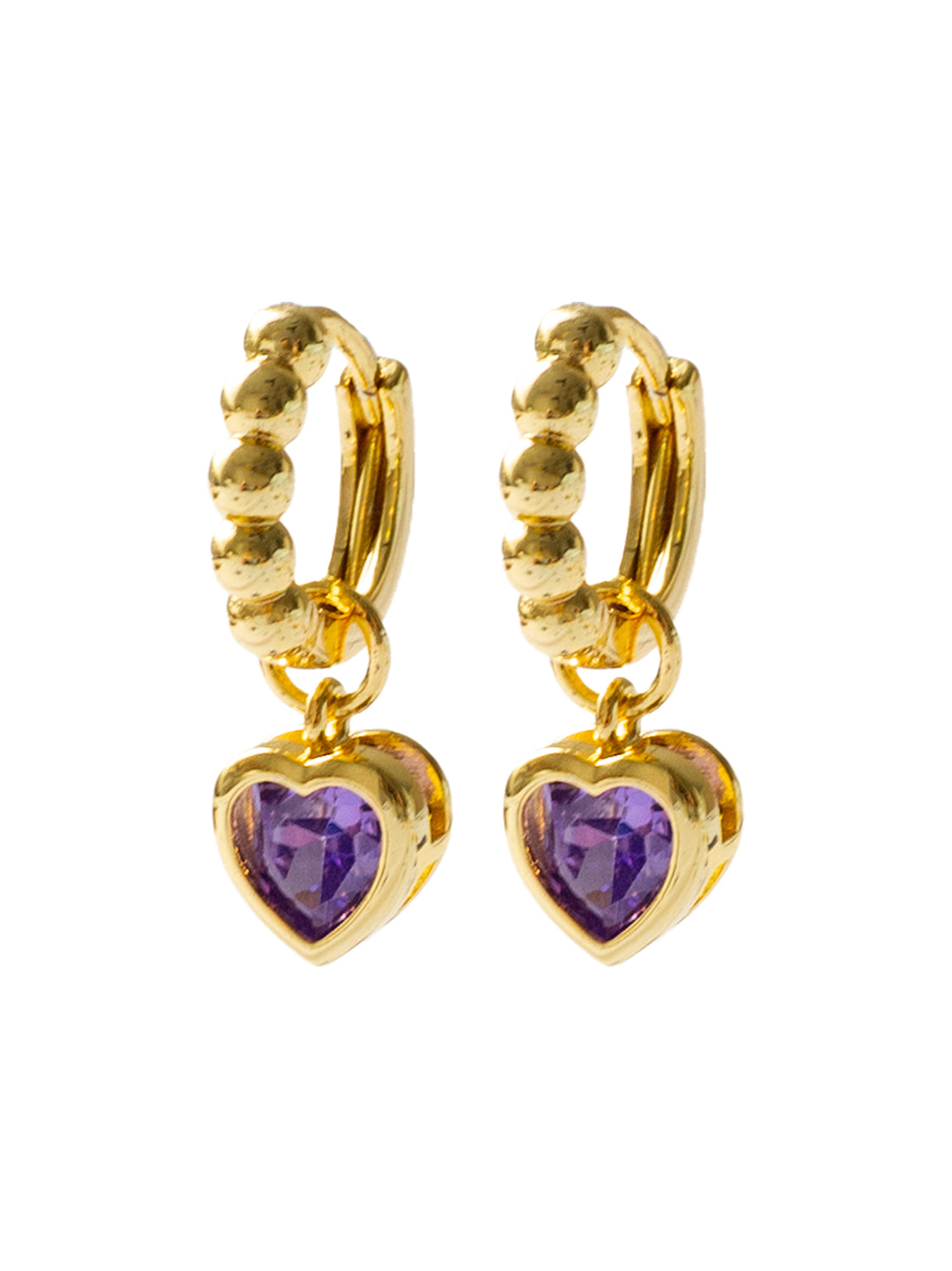 Boba Huggies with Heart Gemstone, S925 - Purple, Gold