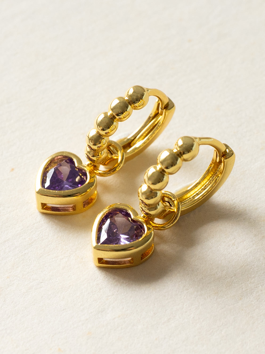 Boba Huggies with Heart Gemstone  S925   Purple  Gold2 f635452c fd40 4ac0 b671 1775e47d1ade