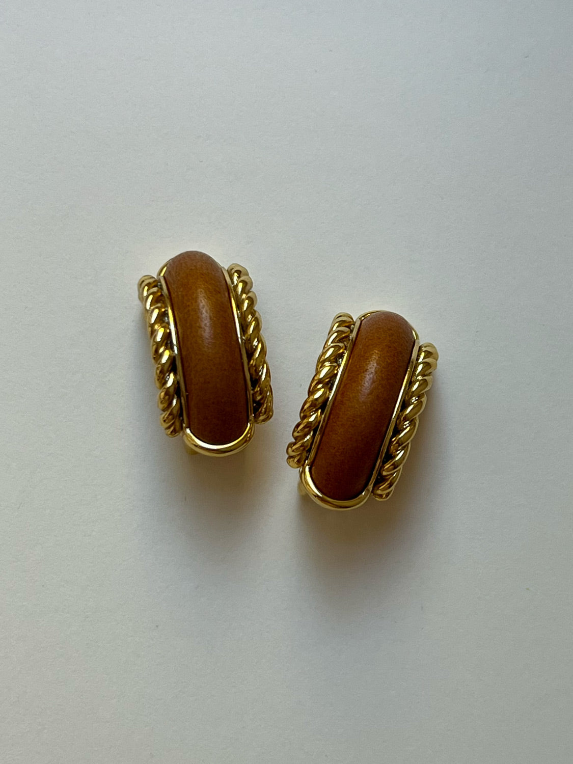 Brown Leather Gold Chain Clip-Ons (Vintage)