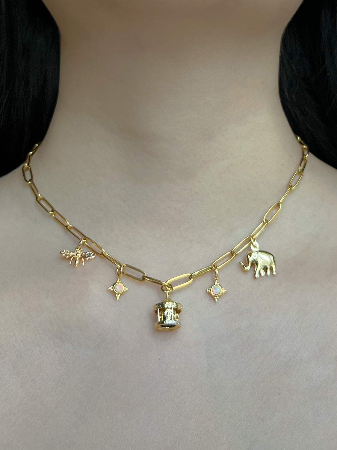 Carnival Charm Necklace - Carousel, Elephant, Bee