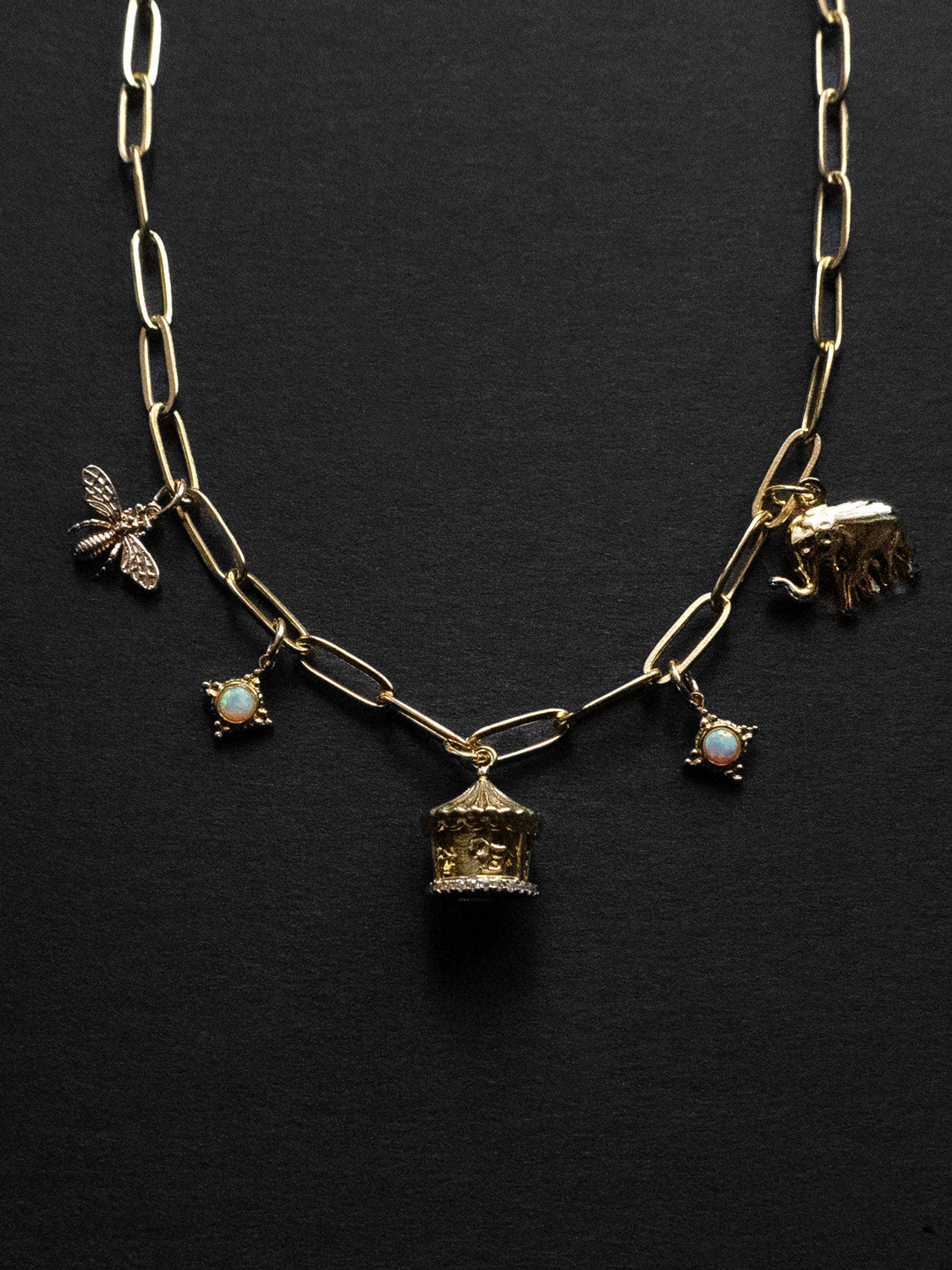 Carnival Charm Necklace - Carousel, Elephant, Bee