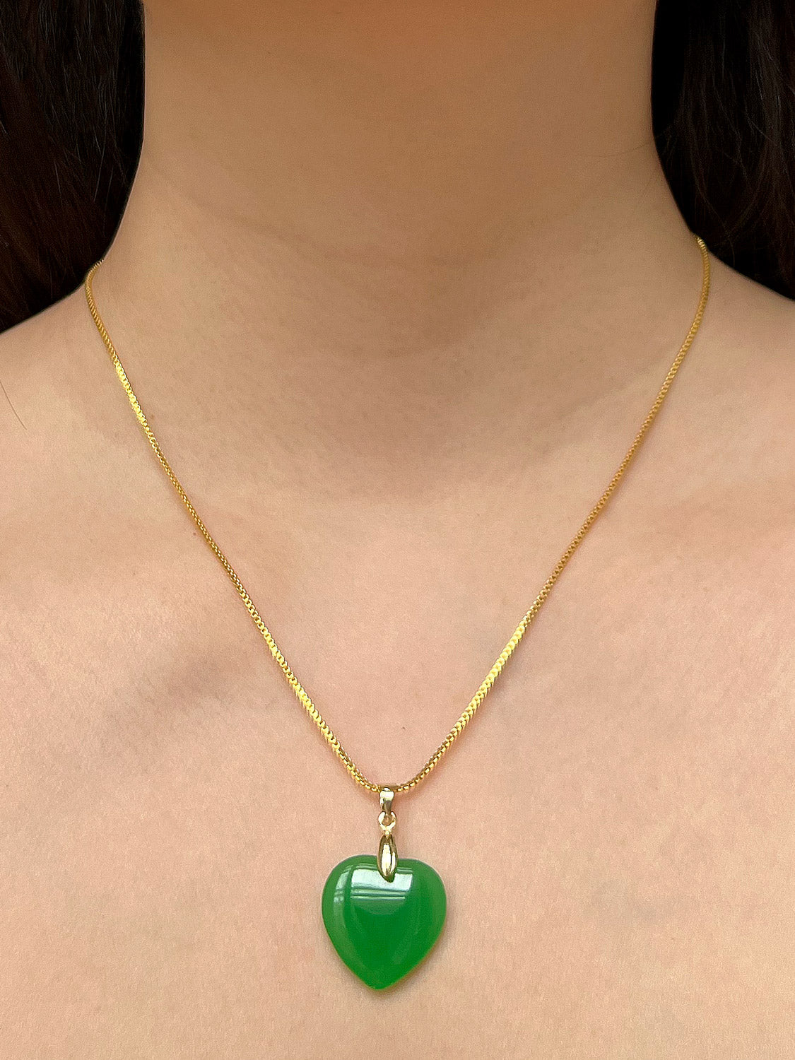 Carved Heart Jade Necklace - Gold