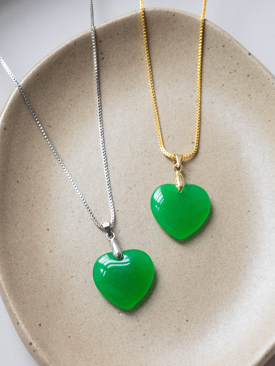 Carved Heart Jade Necklace - Silver