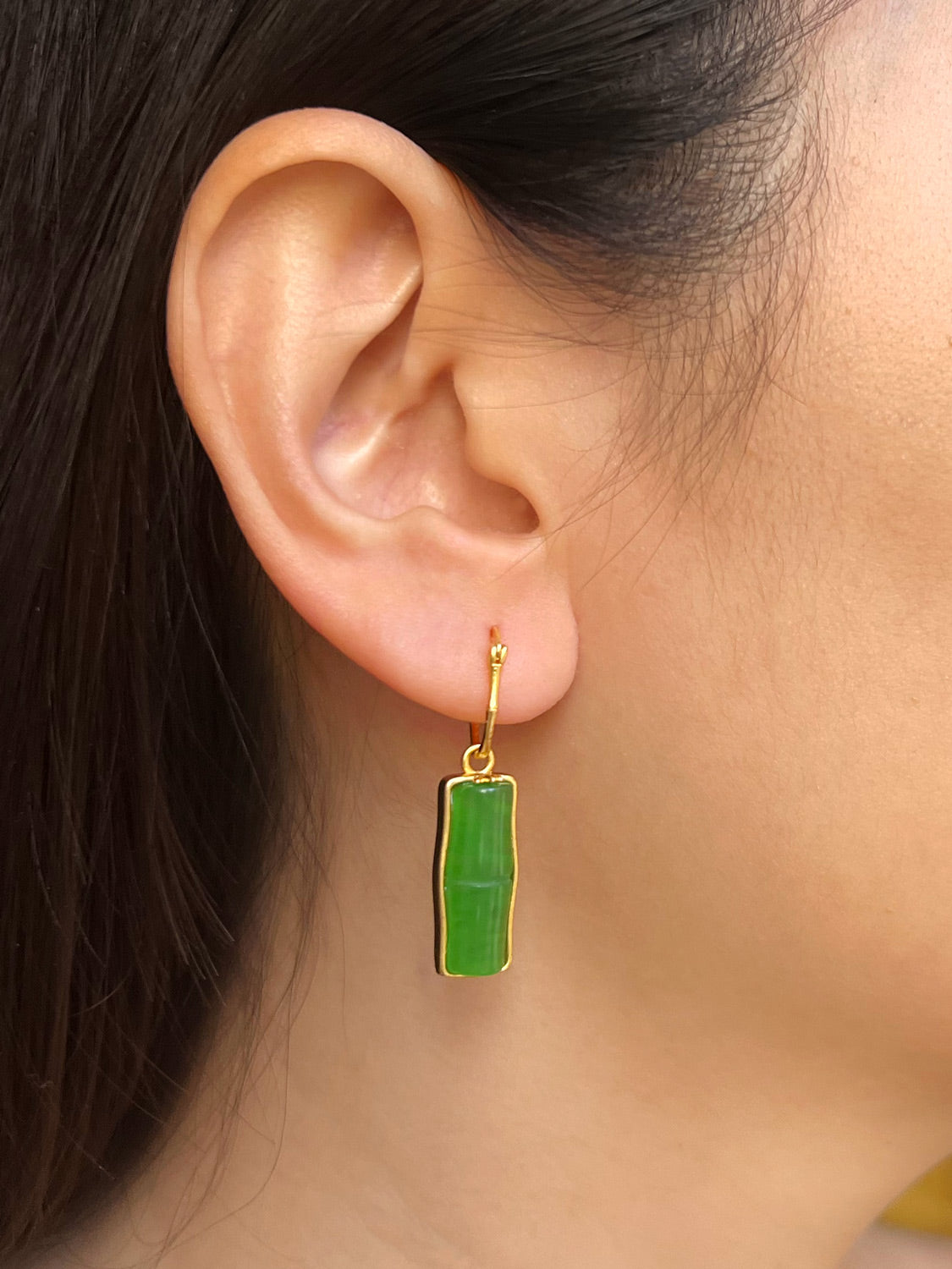 Carved Jade Bamboo Earrings