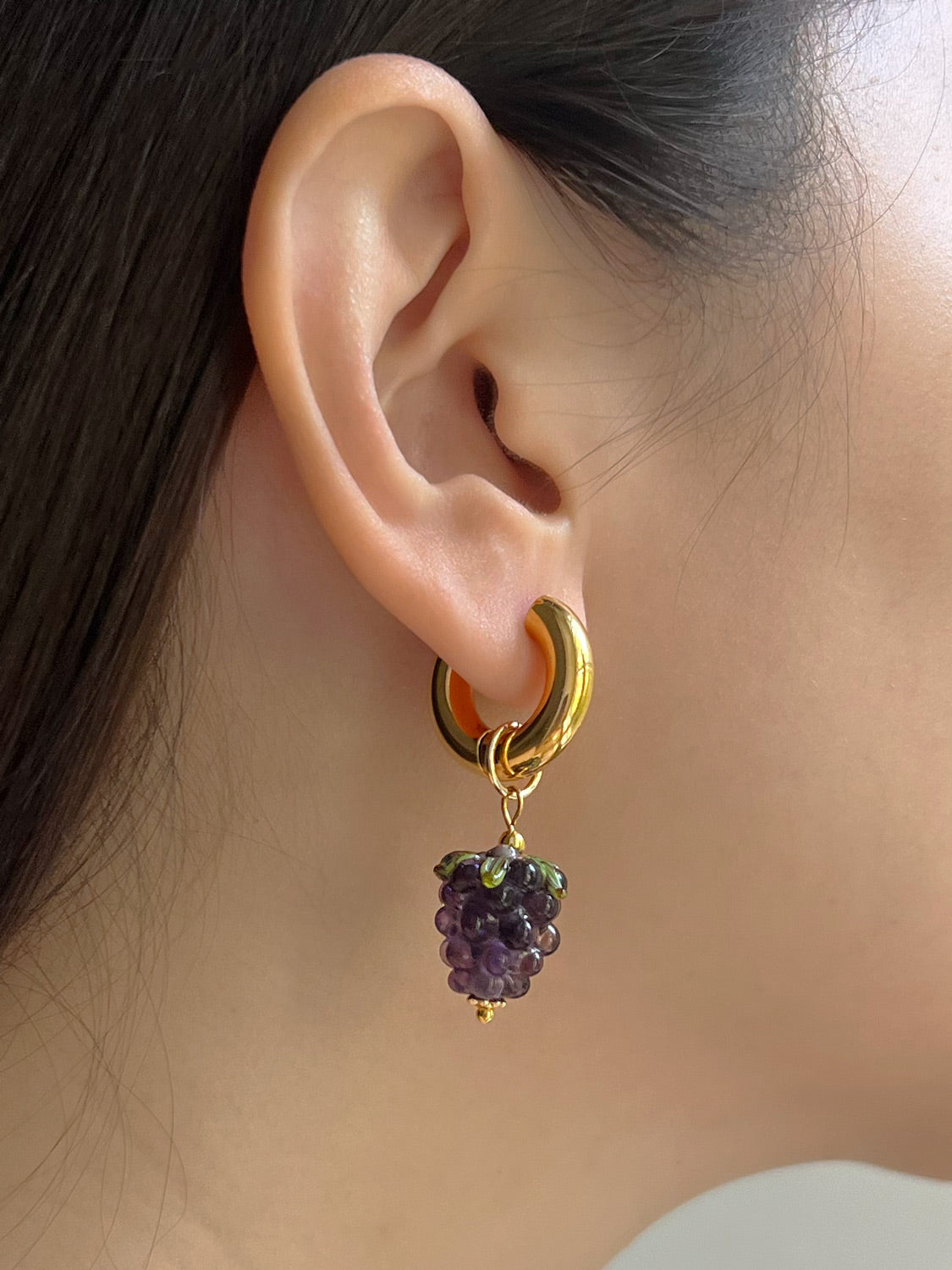 Chunky Gold Hoops - Glass Grape