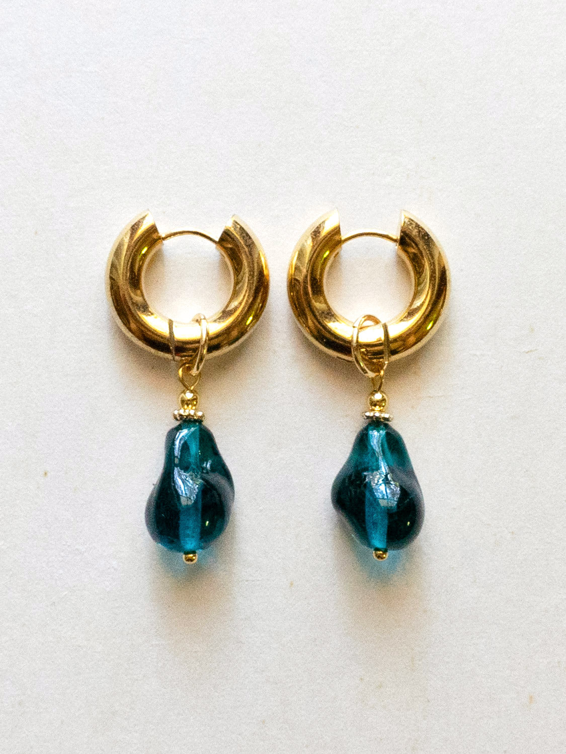 Chunky Gold Hoops   Teal Baroque Glass Pearl3