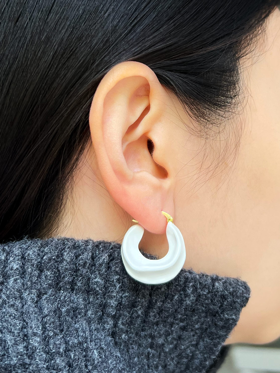 Chunky Oracle Enamel Hoops   White