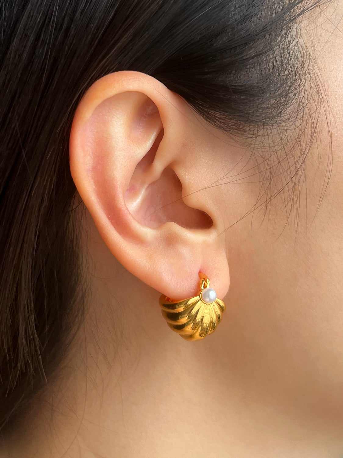 Chunky Vintage Shell Hoops  Stainless Steel