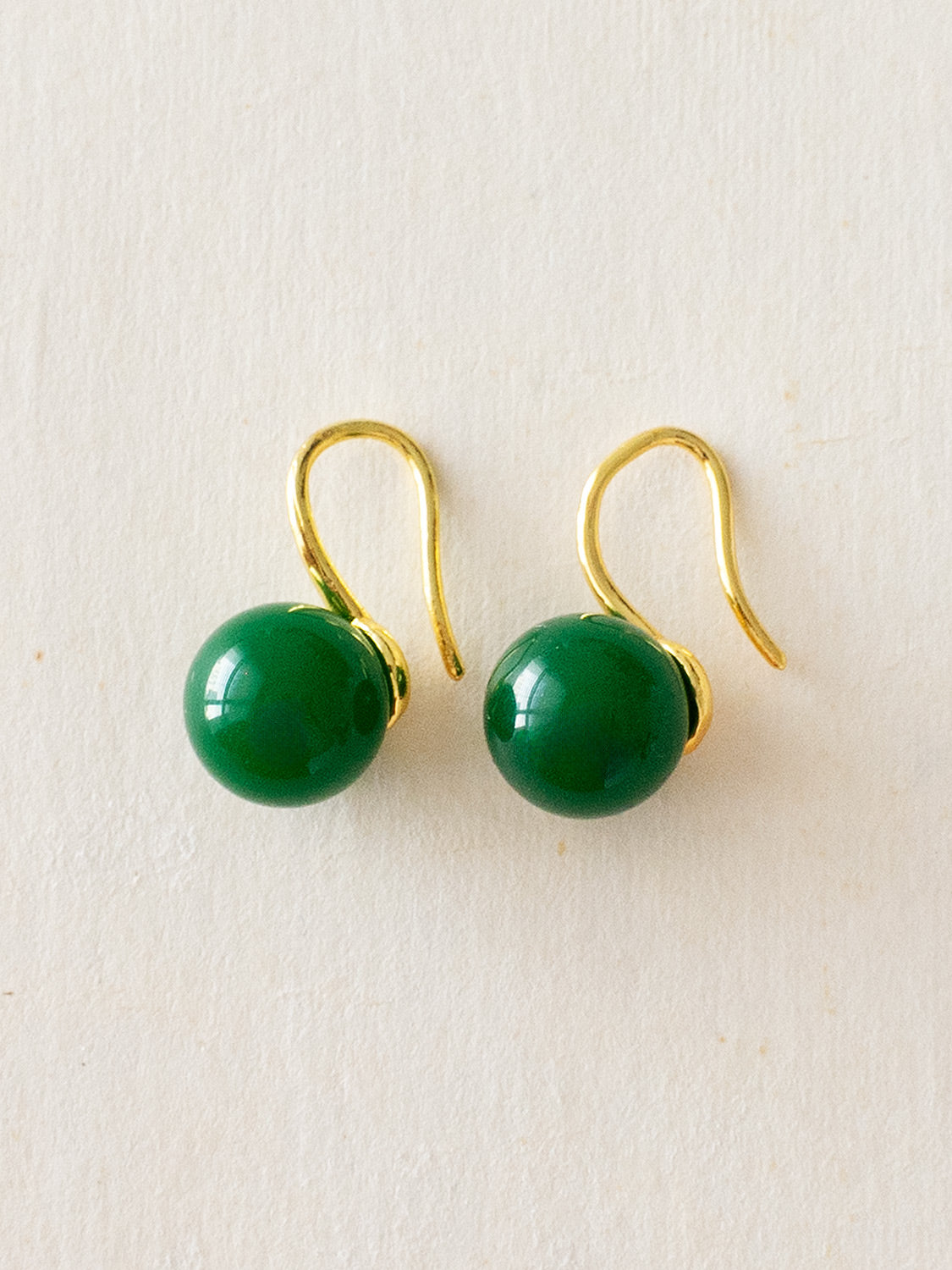 Classic Jade Earrings, S925 - Gold, Dark Green