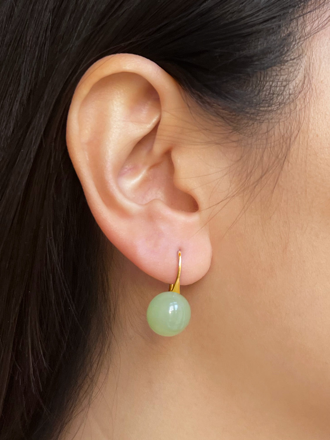 Classic Jade Earrings  S925   Gold  Light Green