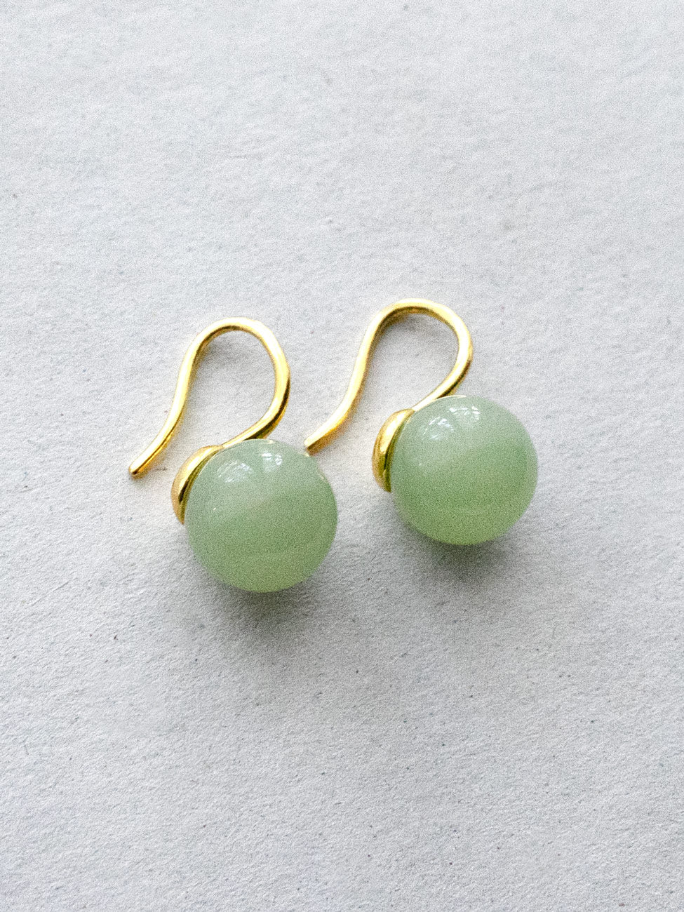Classic Jade Earrings, S925 - Gold, Light Green