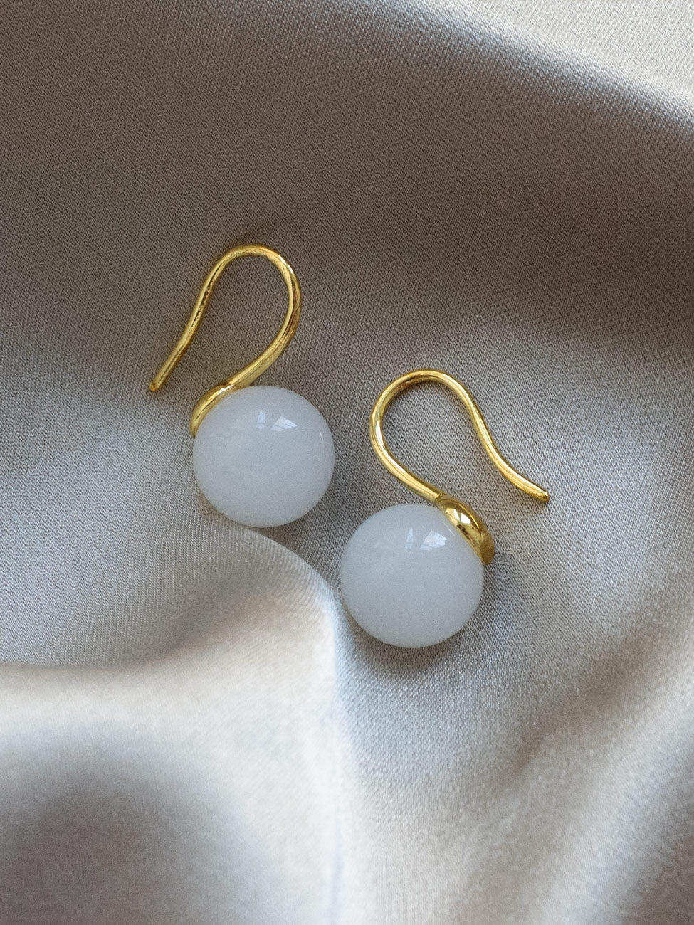 Classic Jade Earrings, S925 - Gold, White