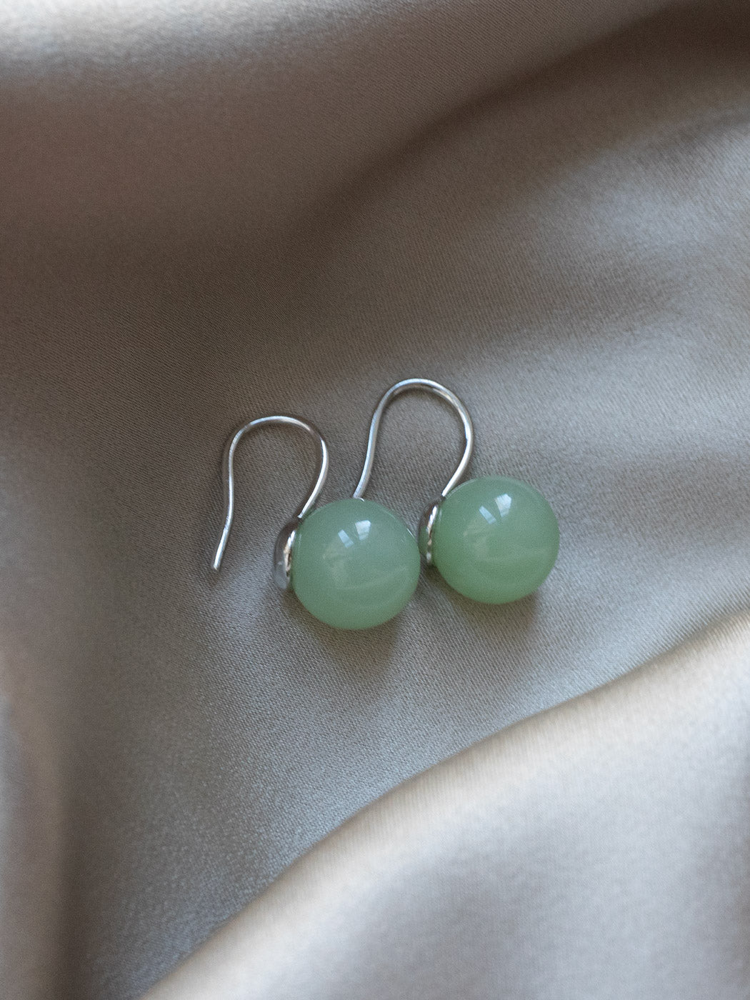 Classic Jade Earrings, S925 - Silver, Light Green