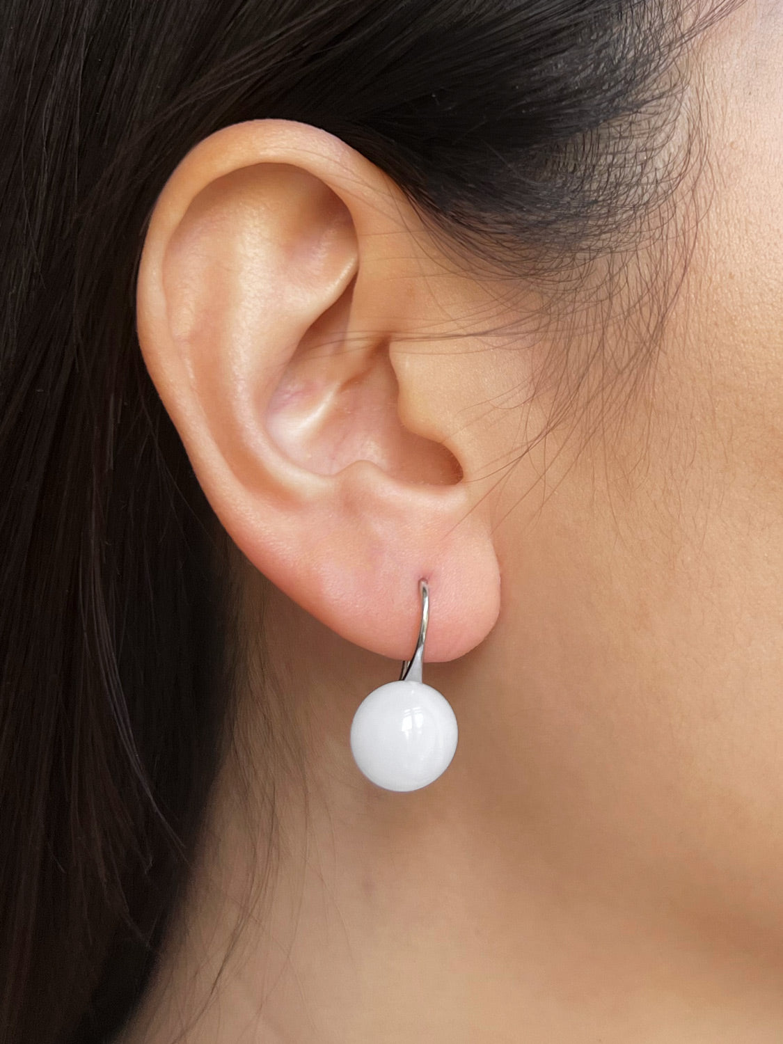 Classic Jade Earrings  S925   Silver  White