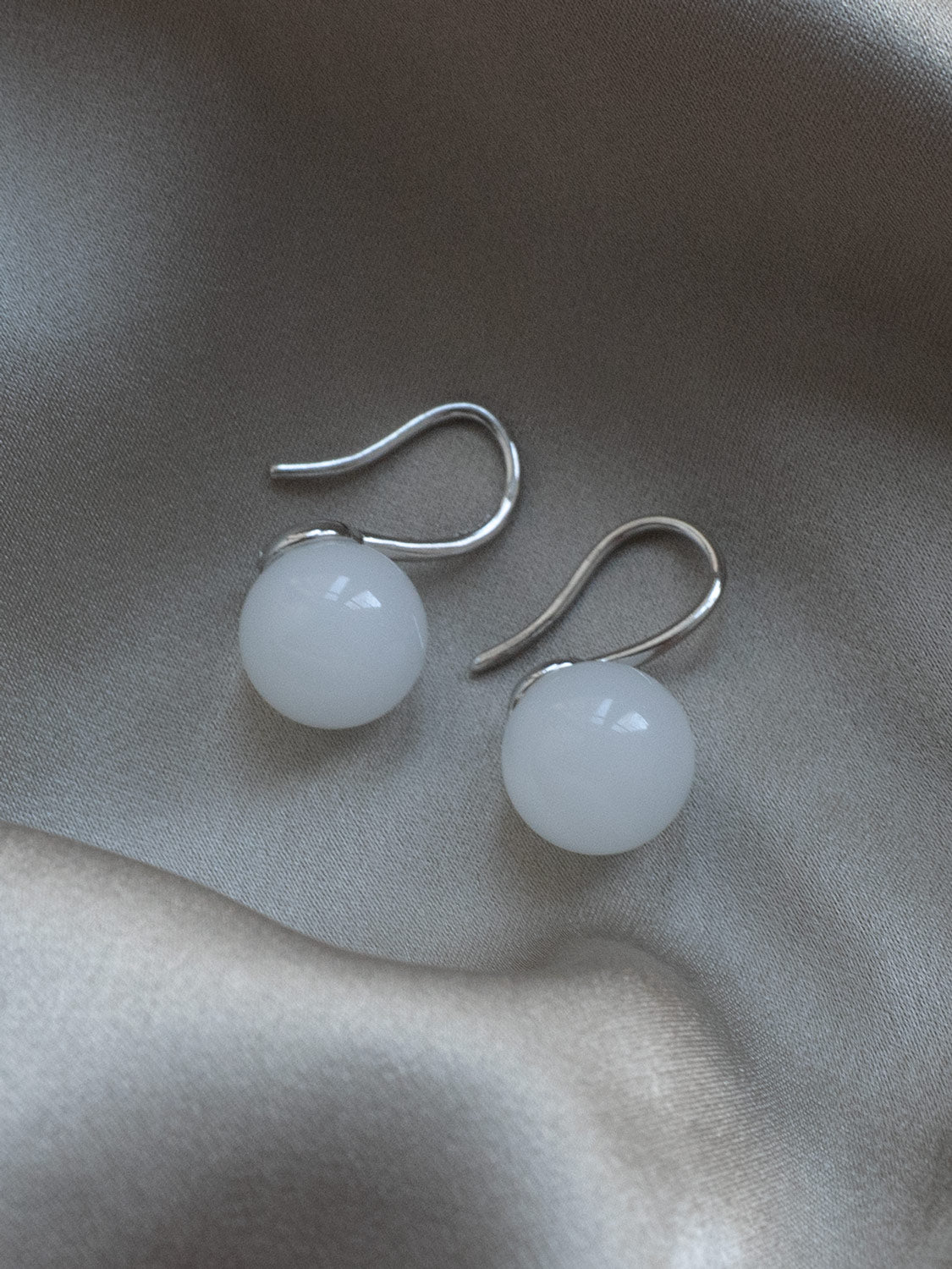 Classic Jade Earrings, S925 - Silver, White