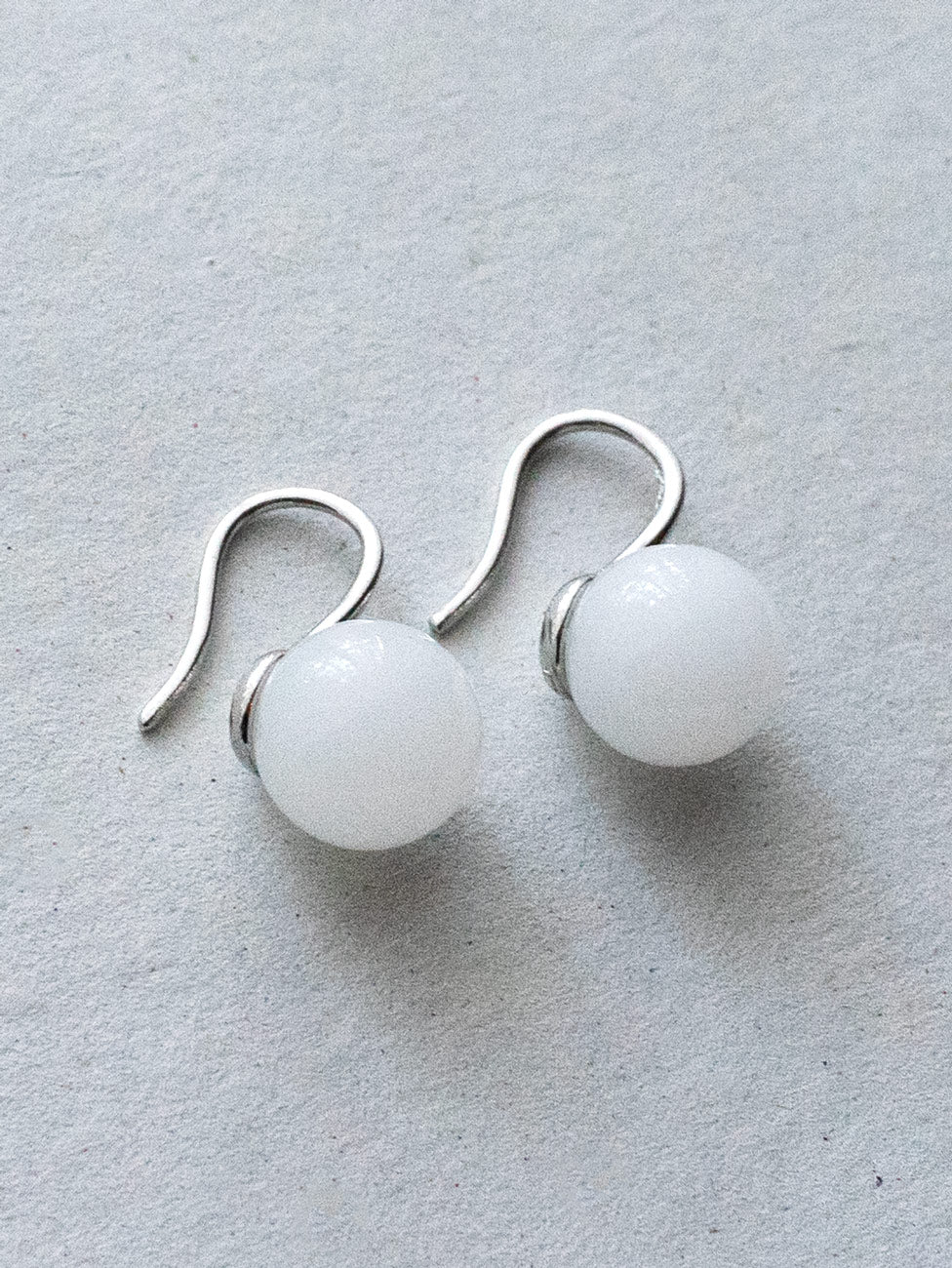 Classic Jade Earrings, S925 - Silver, White