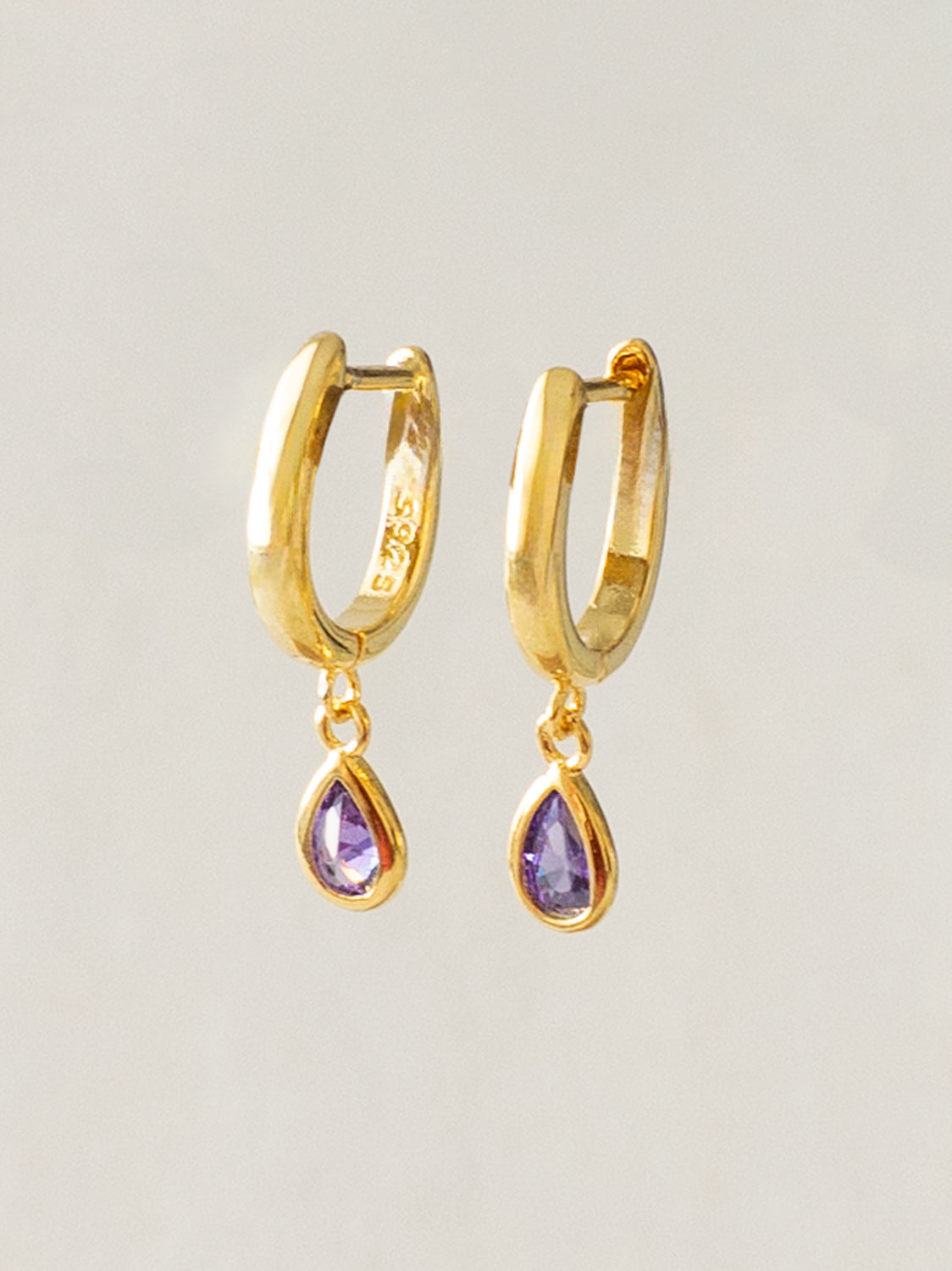 Classic Teardrop Huggies, S925 - Royal Purple, Gold