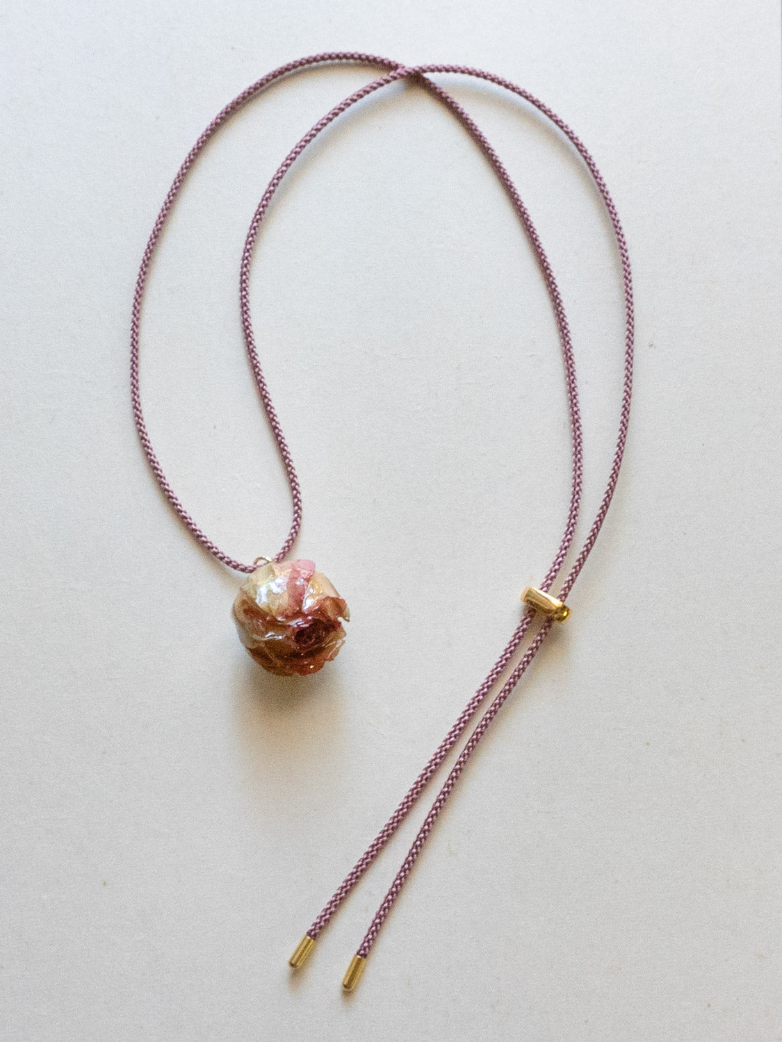 Cord Necklace, Dusty Pink - Jumbo Dried Pink Rose Bud