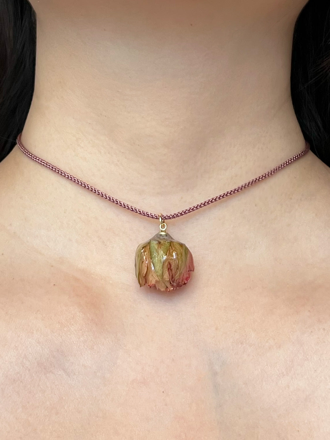 Cord Necklace  Dusty Pink   Jumbo Dried Pink Rose Bud2