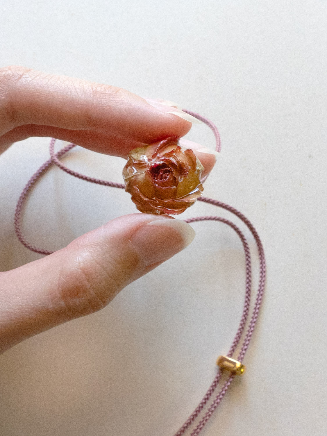 Cord Necklace, Dusty Pink - Jumbo Dried Pink Rose Bud