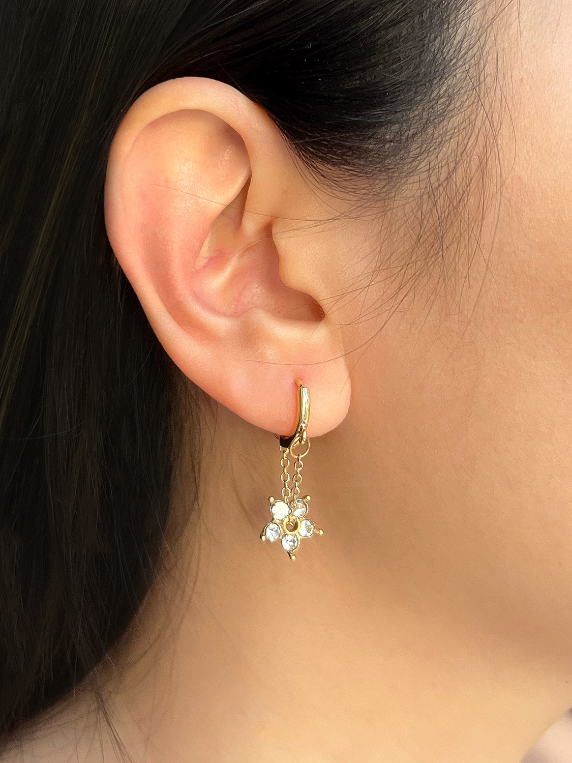 Dainty Gemstone Flower Huggies2