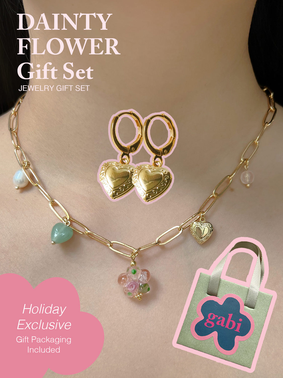 DAINTY FLOWER Heart Lockets Gift Set