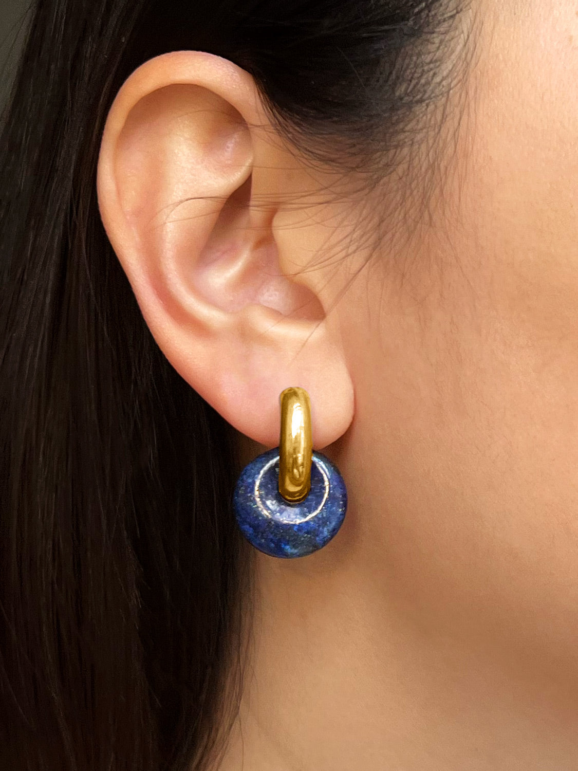 Donut Hoops V2  Gold   Lapis Lazuli6