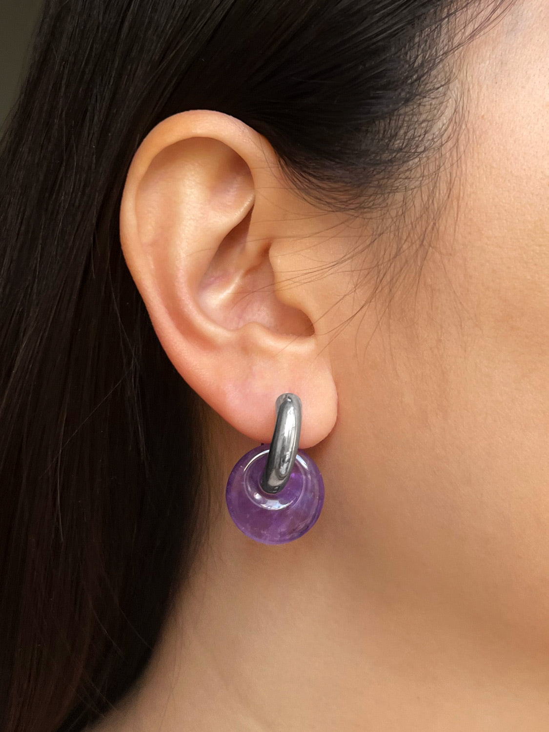 Donut Hoops V2  Silver   Amethyst6