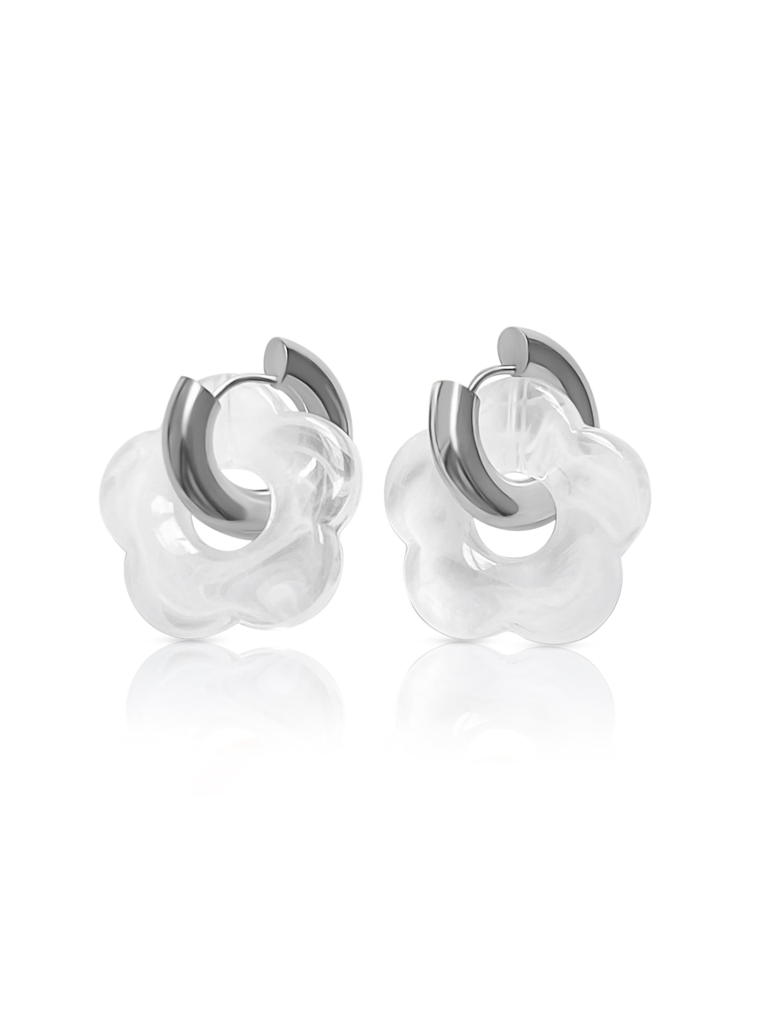 Donut Hoops with Flower Charm   White silver