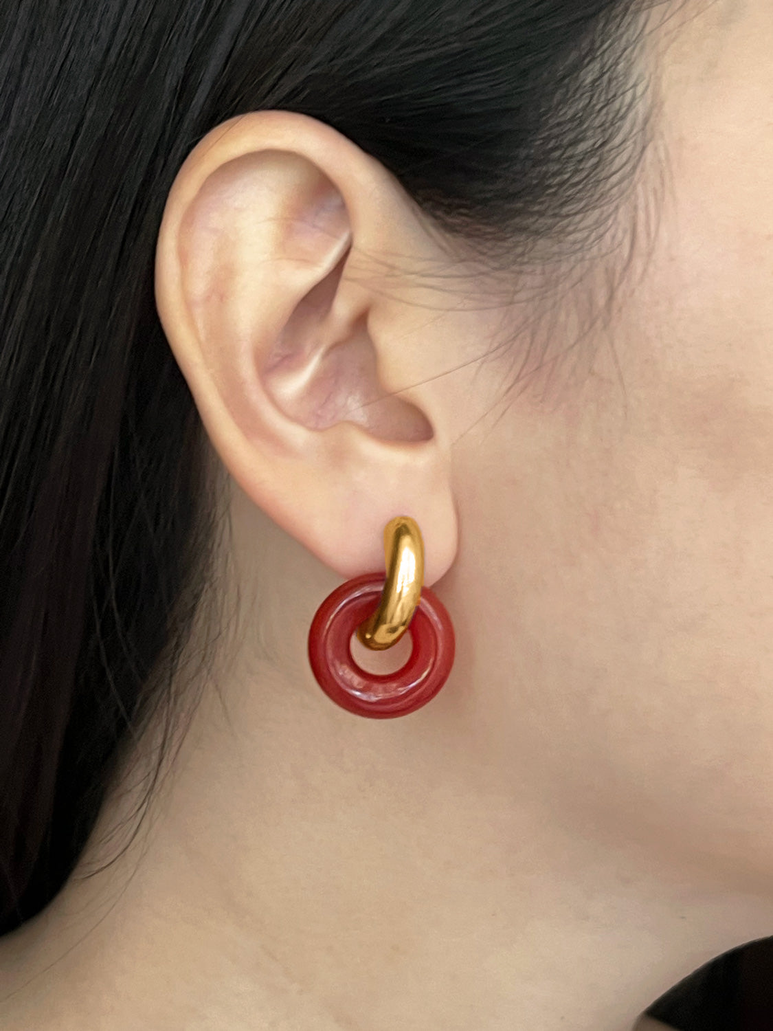 Donut Hoops, Gold - Red Jasper