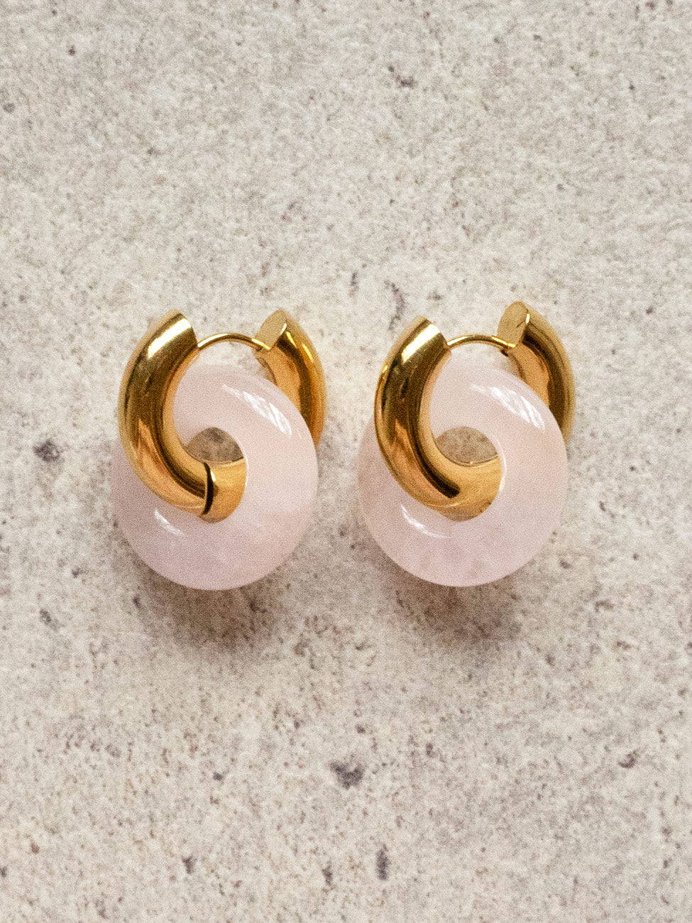 Donut Hoops  Gold   Rose Quartz 2cm2