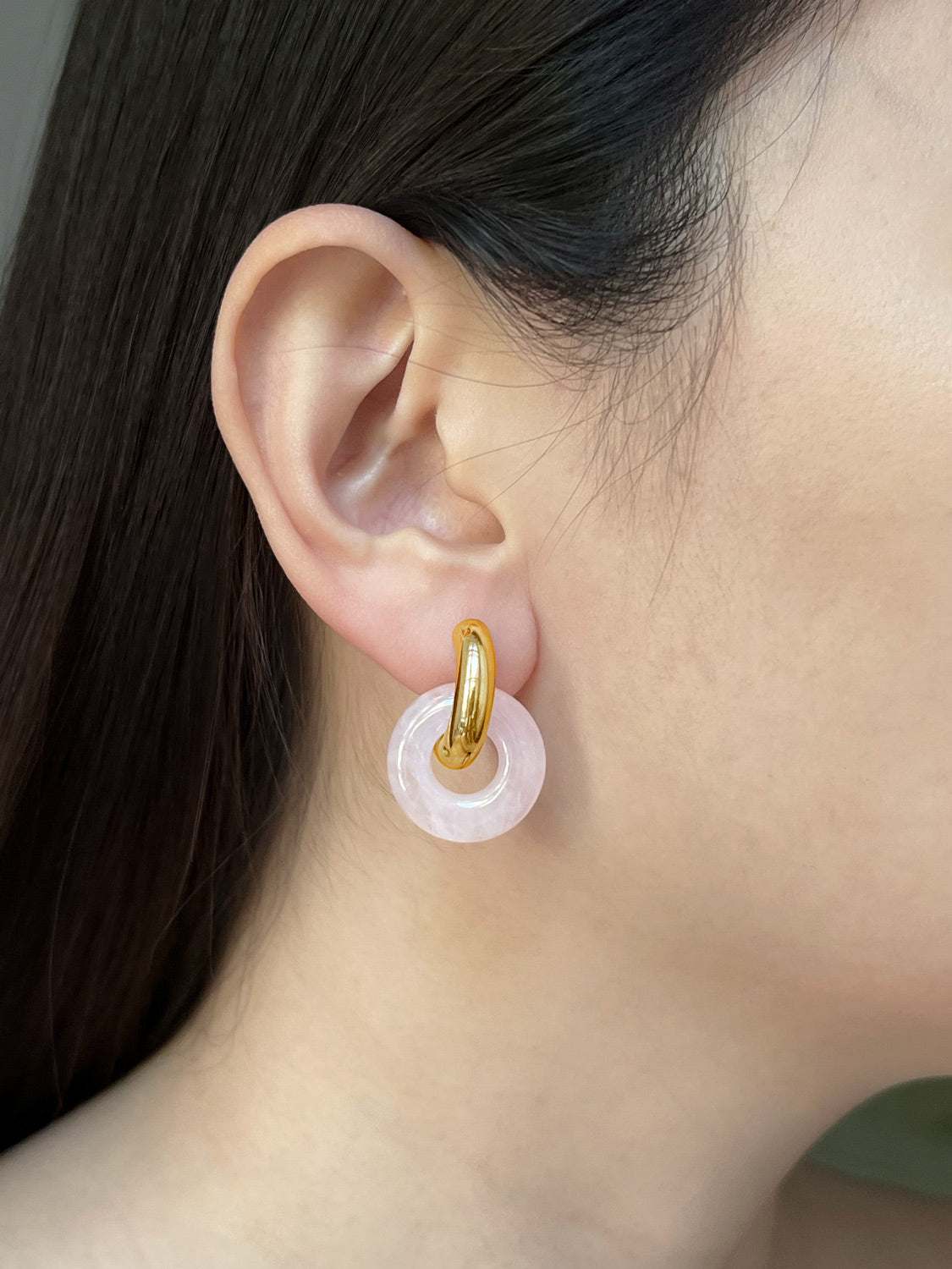 Donut Hoops  Gold   Rose Quartz 2cm3