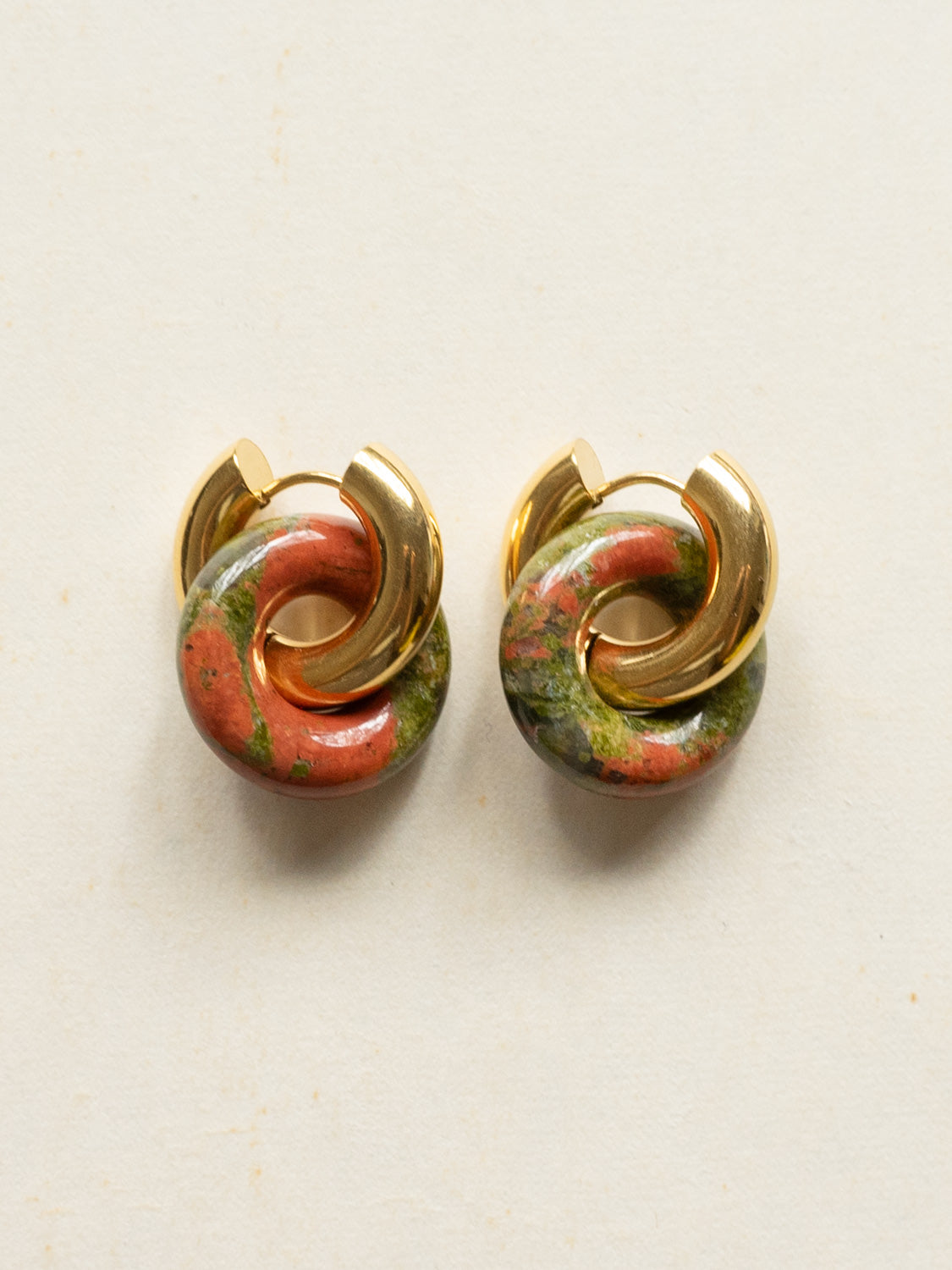 Donut Hoops, Gold - Unakite