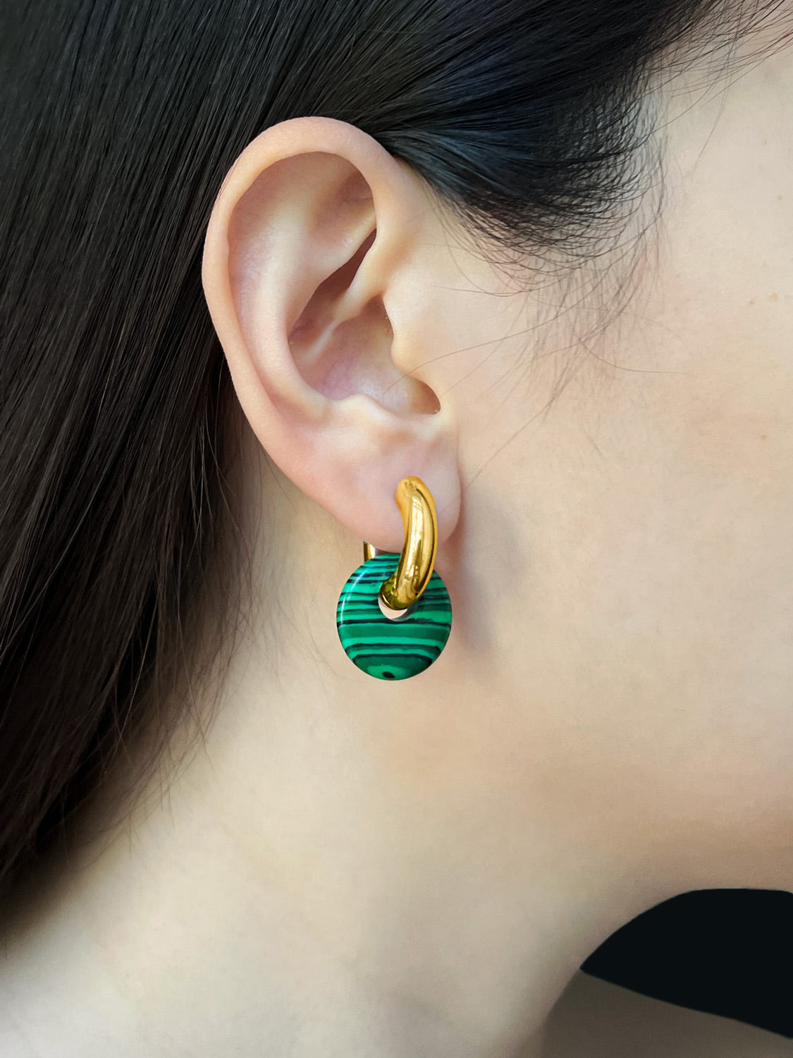 Donut Hoops, Silver V2 - Green Malachite