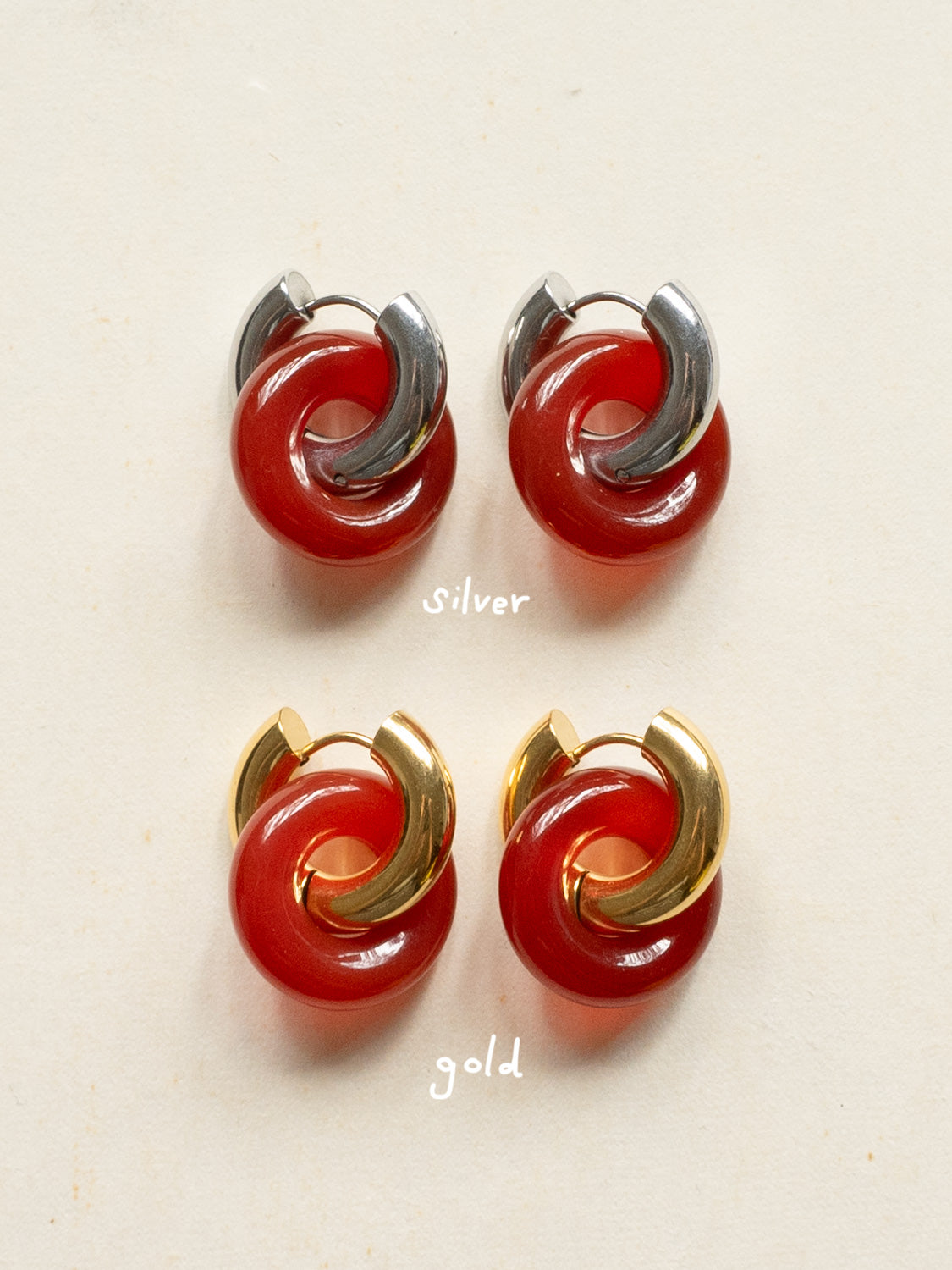 Donut Hoops, Gold - Red Jasper