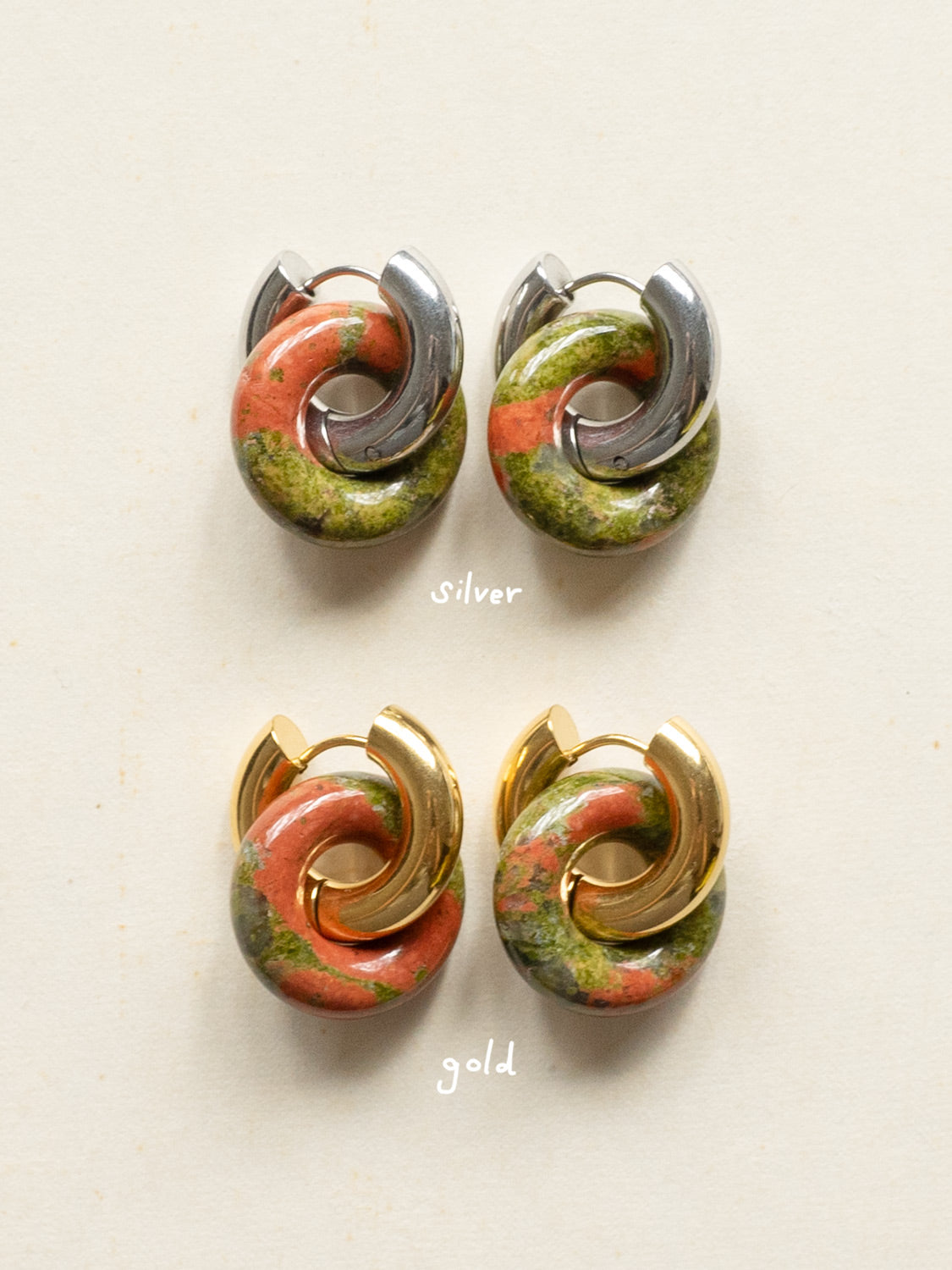 Donut Hoops, Silver - Unakite