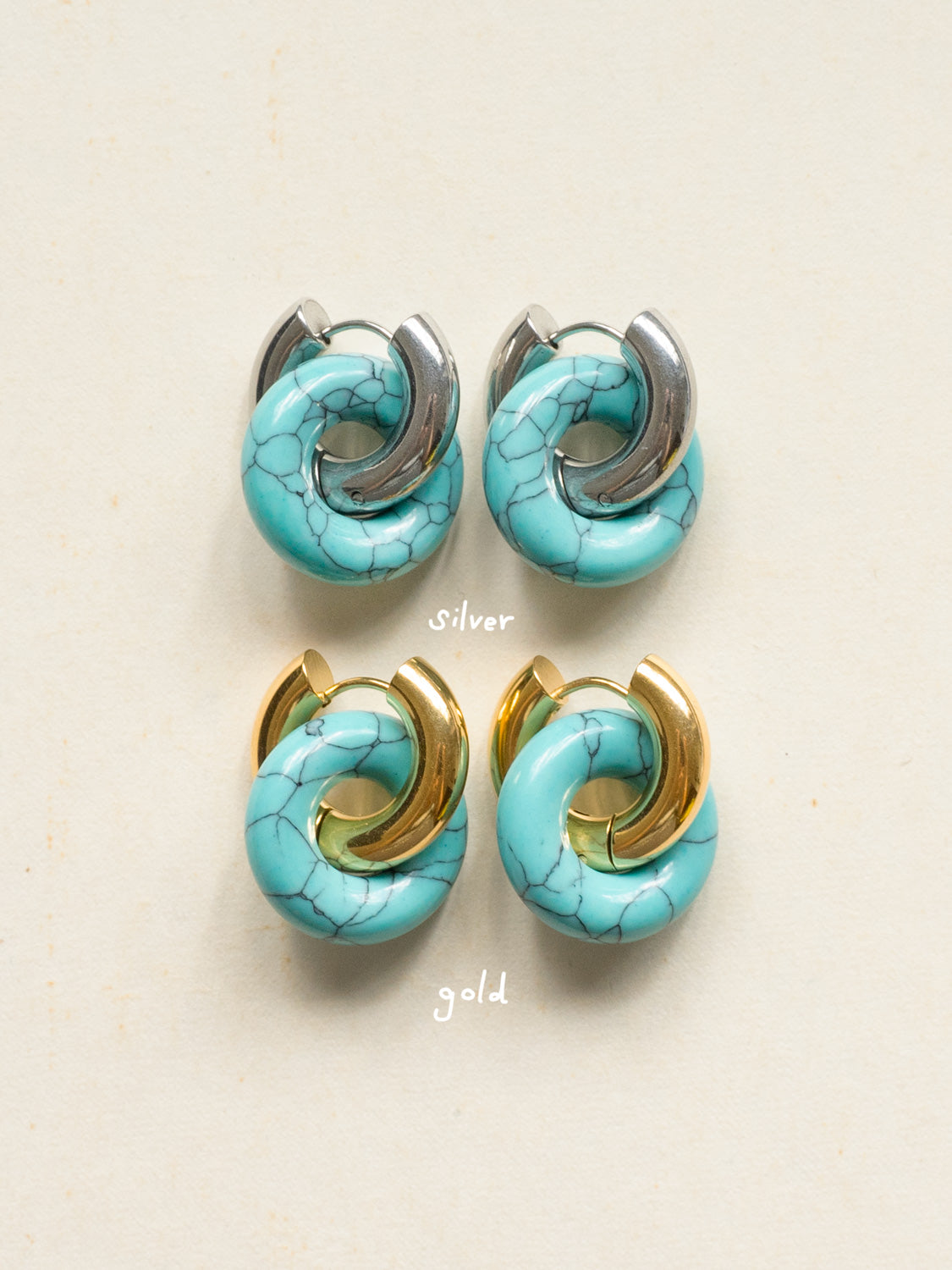 Donut Hoops, Silver - Blue Turquoise