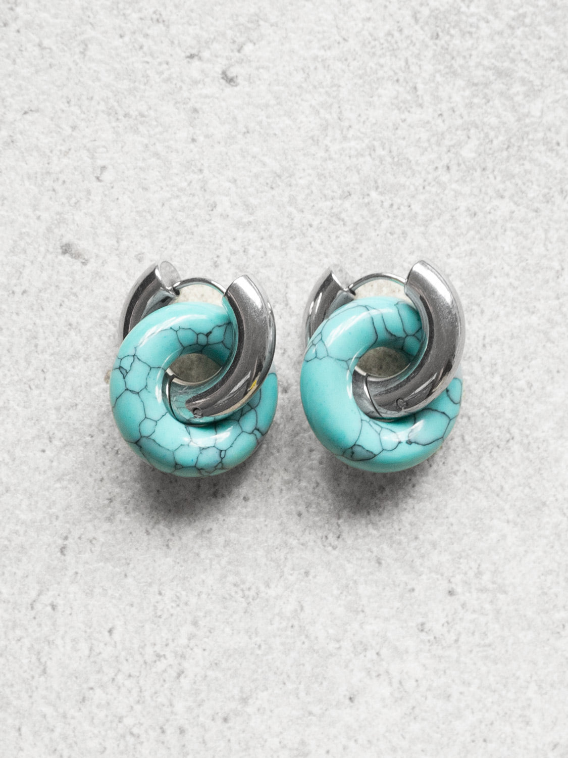 Donut Hoops, Silver - Blue Turquoise