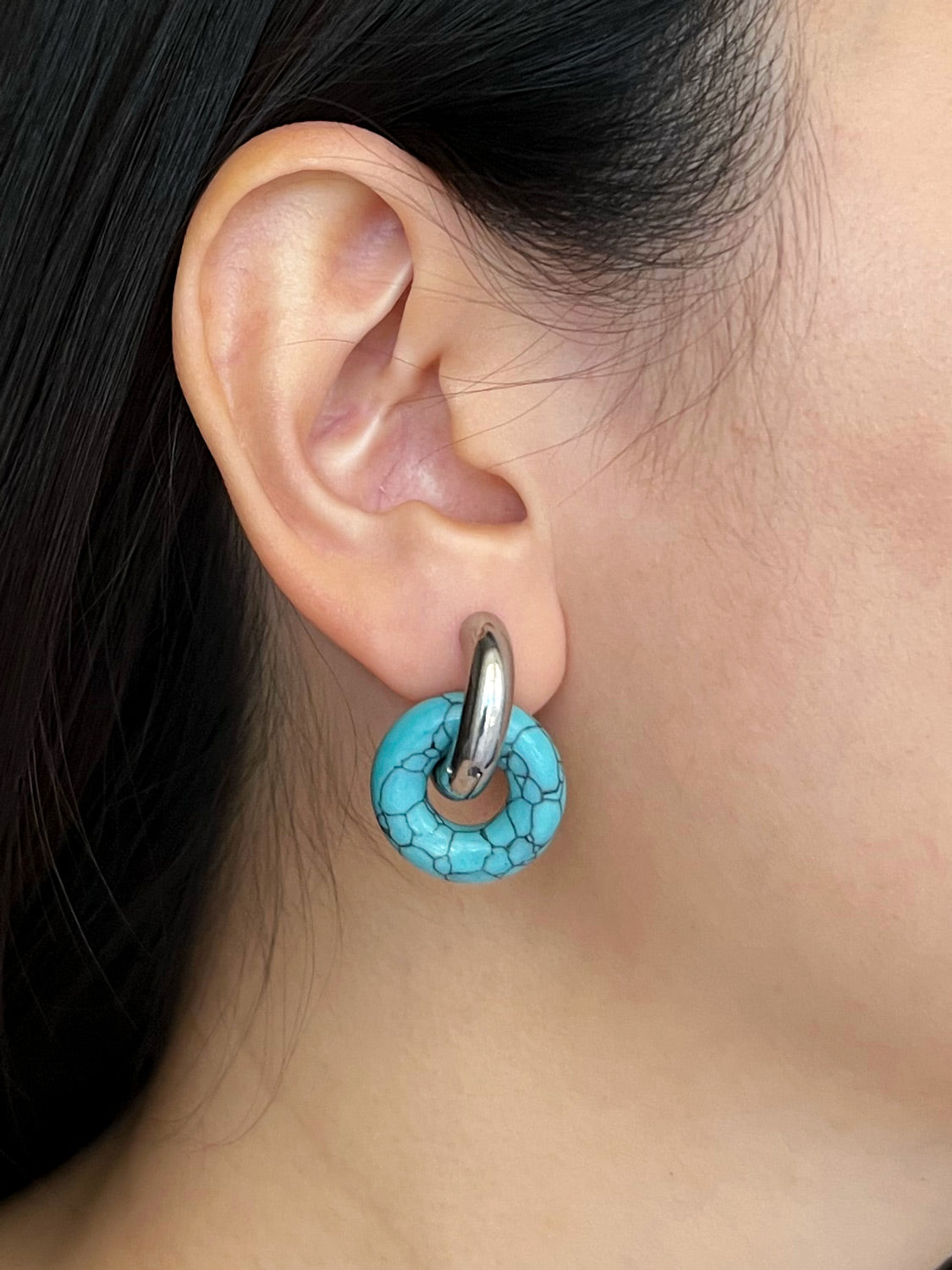 Donut Hoops  Silver   Blue Turquoise3