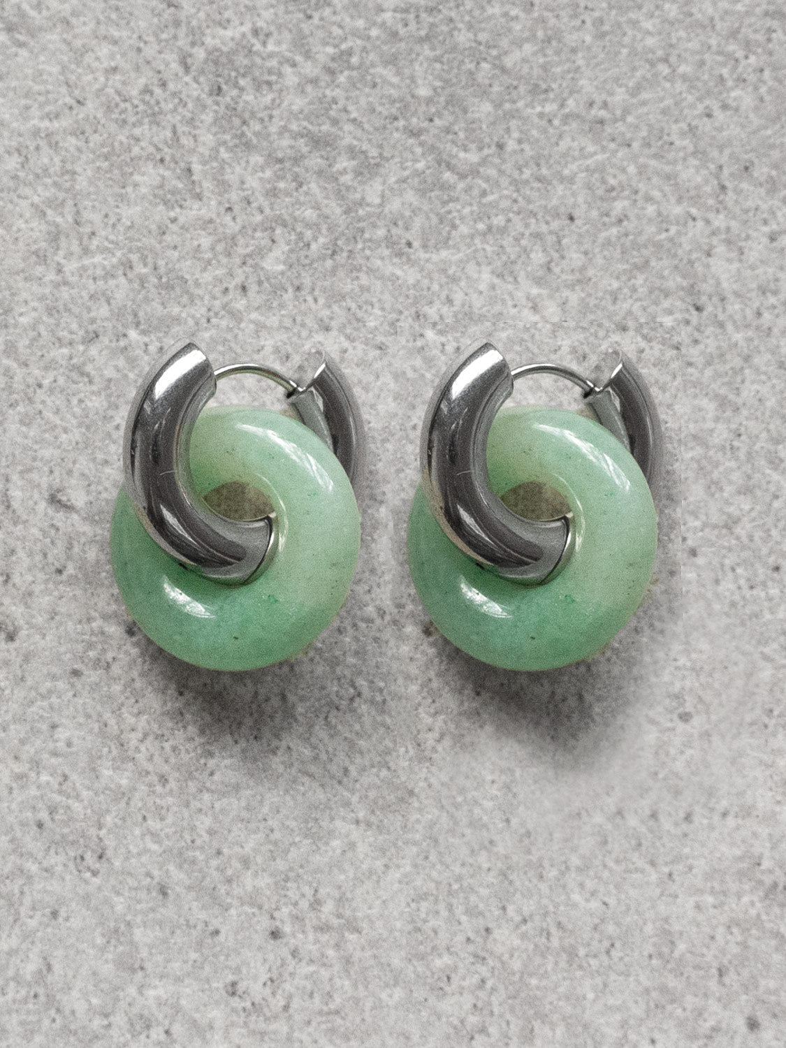 Donut Hoops, Silver - Green Aventurine