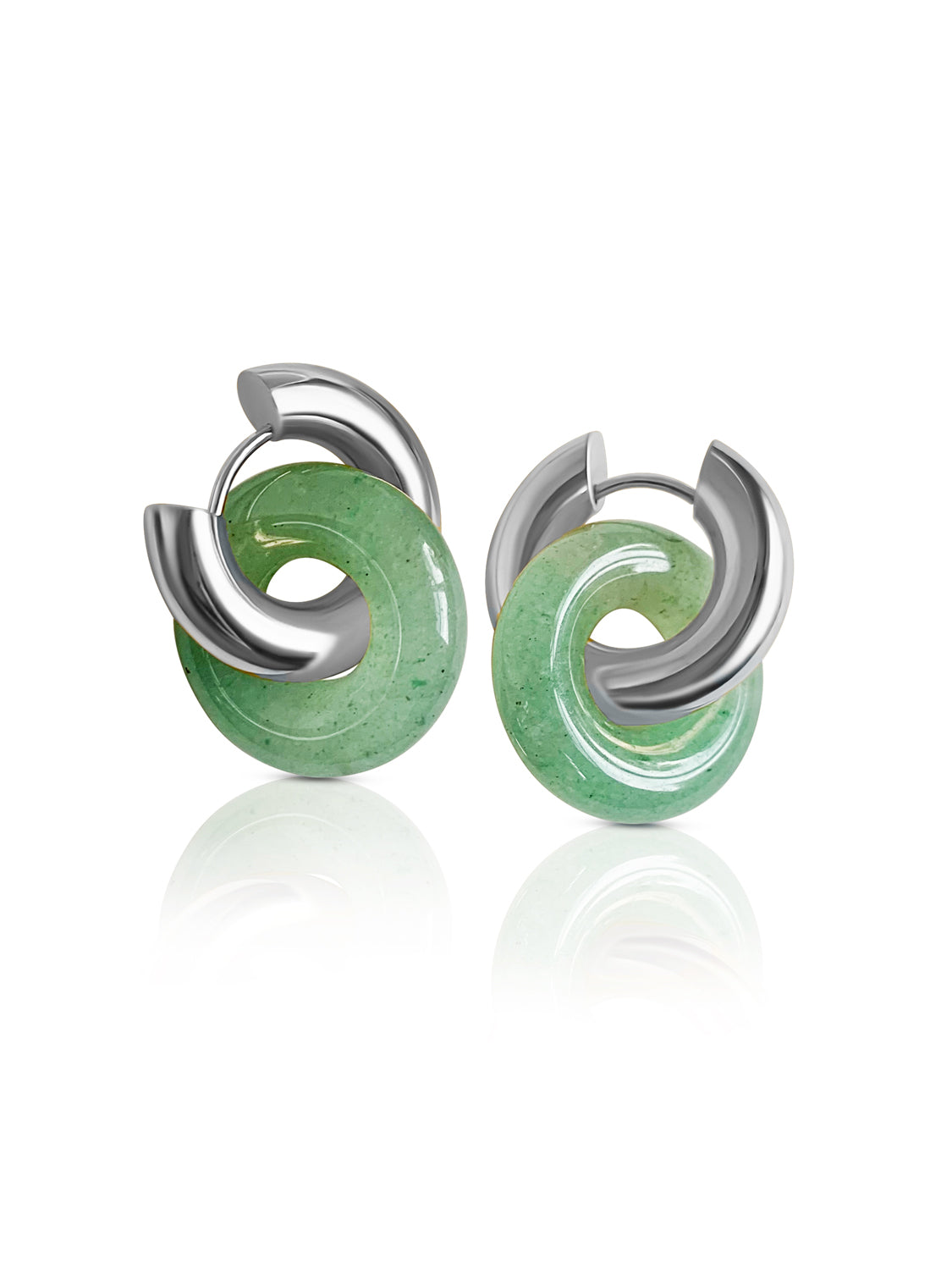 Donut Hoops, Silver - Green Aventurine