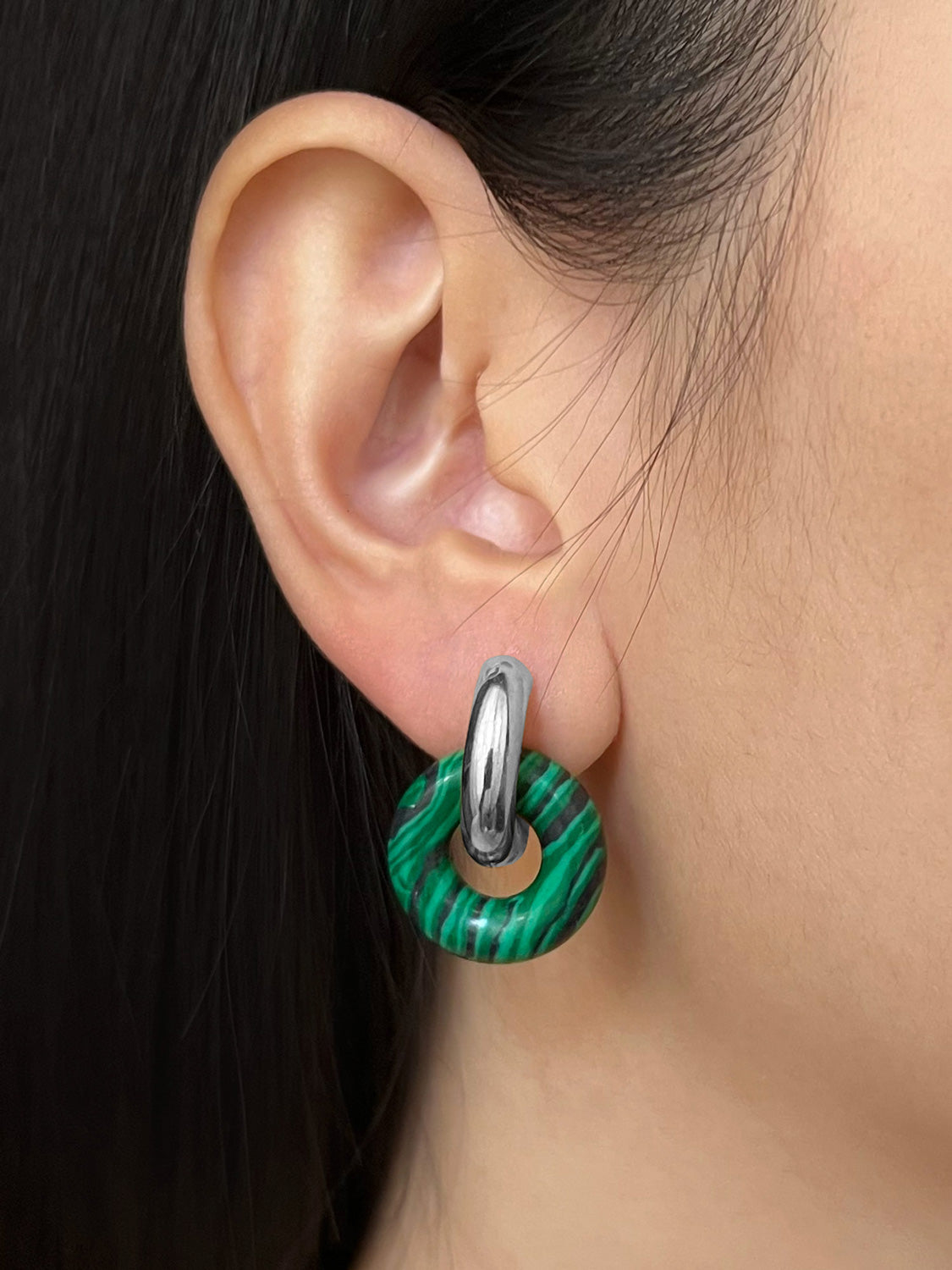 Donut Hoops  Silver   Green Malachite3