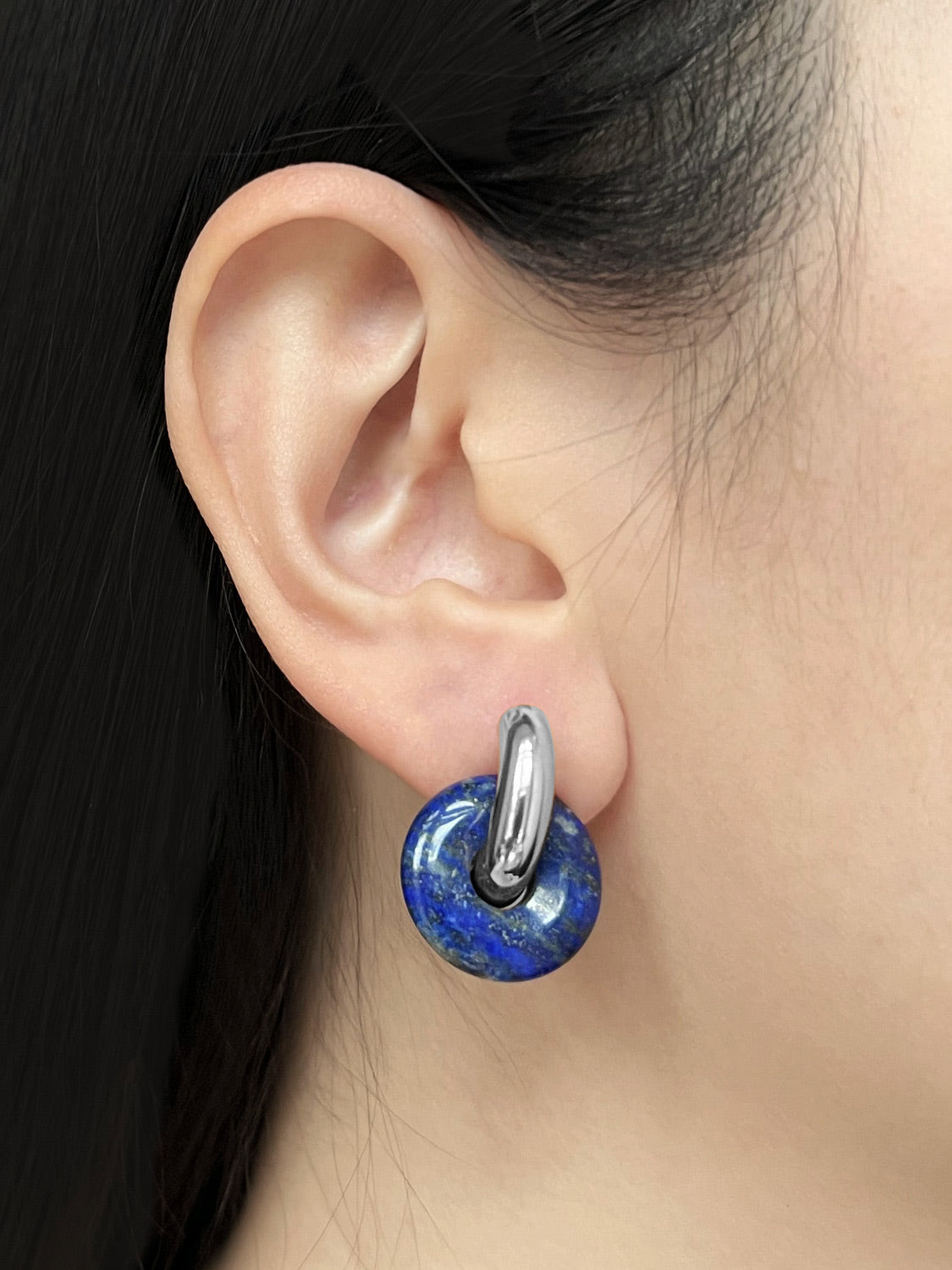Donut Hoops  Silver   Lapis Lazuli3