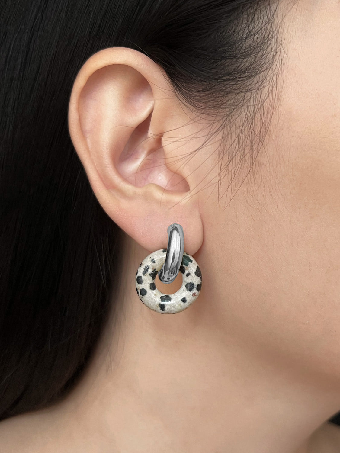 Donut Hoops  Silver   Polka Dot Stone3