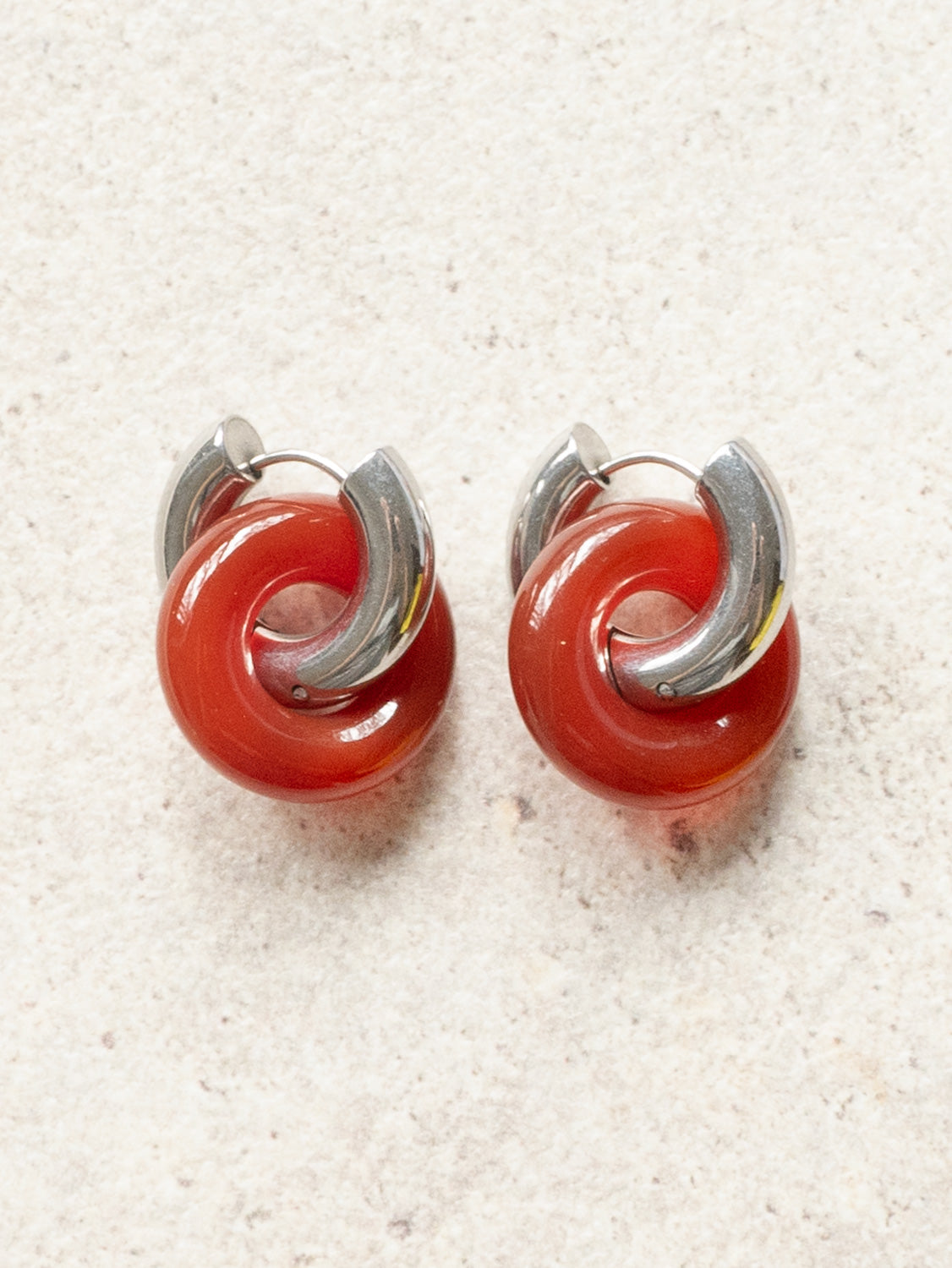 Donut Hoops, Silver - Red Jasper