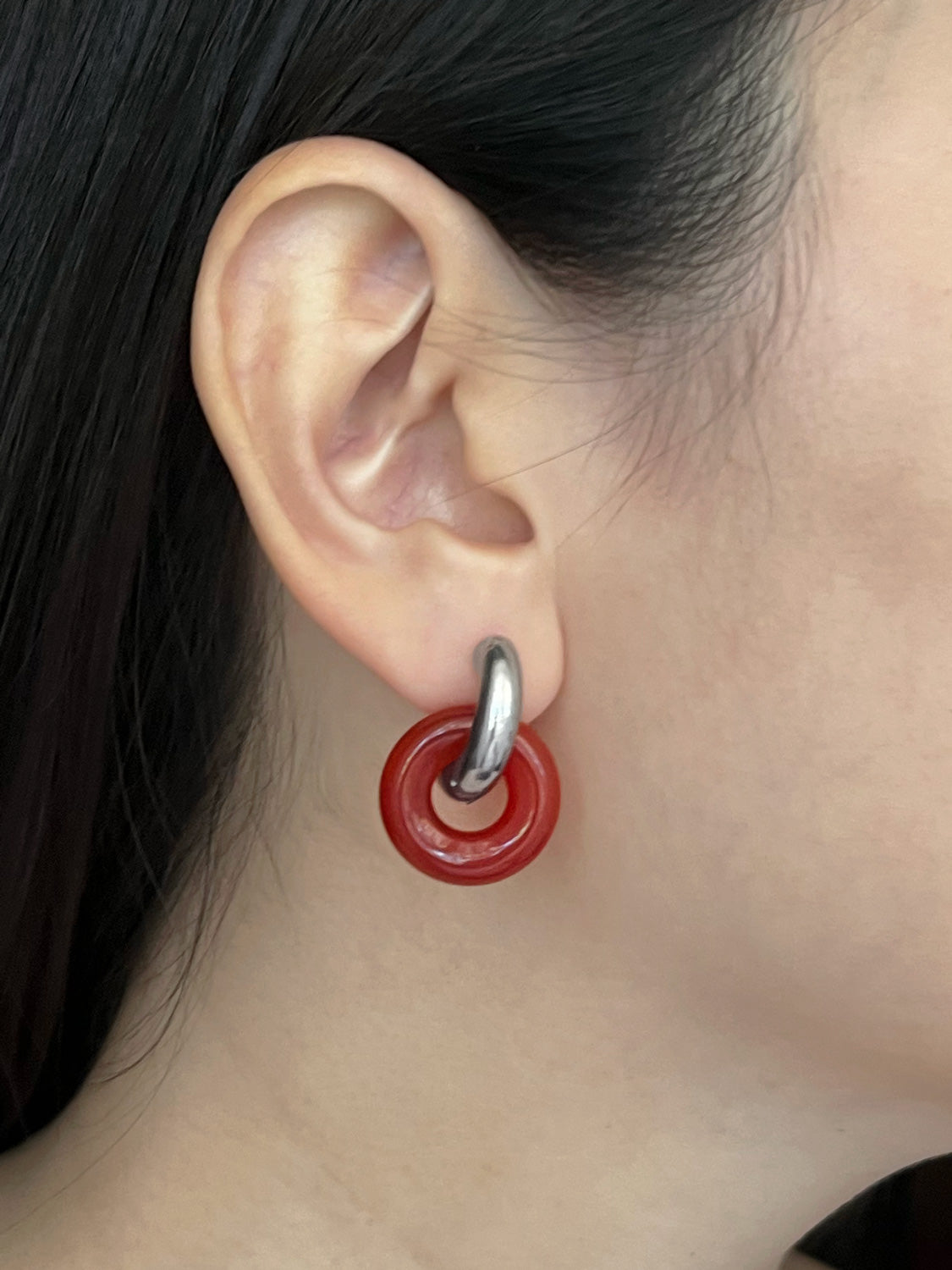 Donut Hoops, Silver - Red Jasper