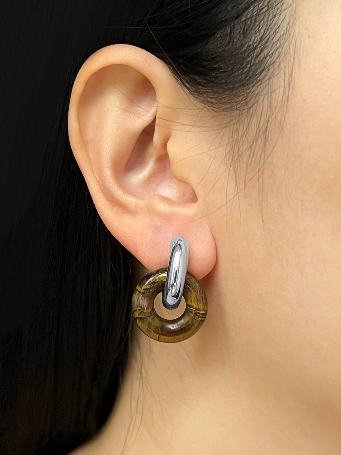 Donut Hoops  Silver   Tiger Eye3
